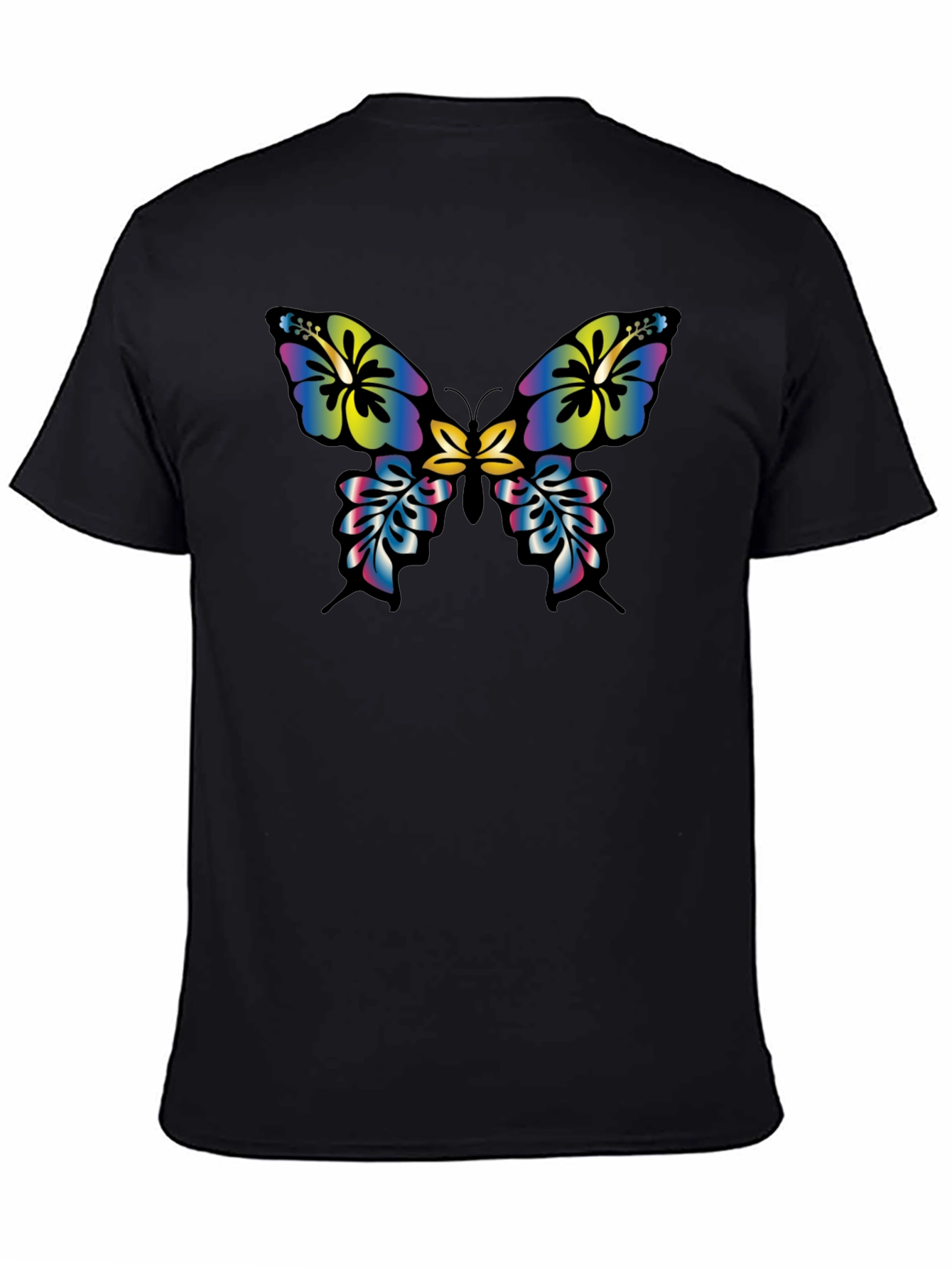 Floral Butterfly Graphic Tee - Casual Black T-Shirt