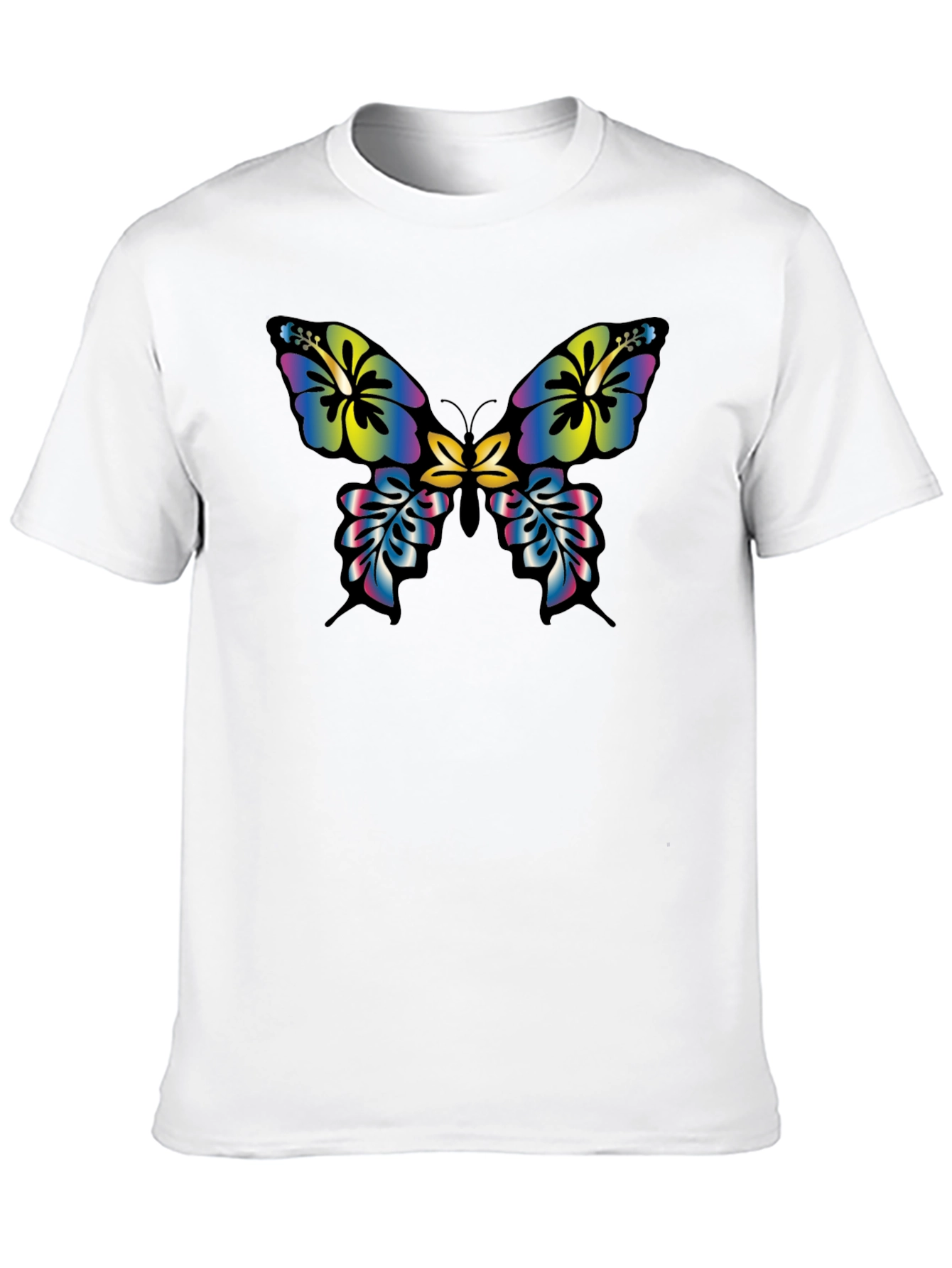 Floral Butterfly Graphic Tee - Casual Black T-Shirt