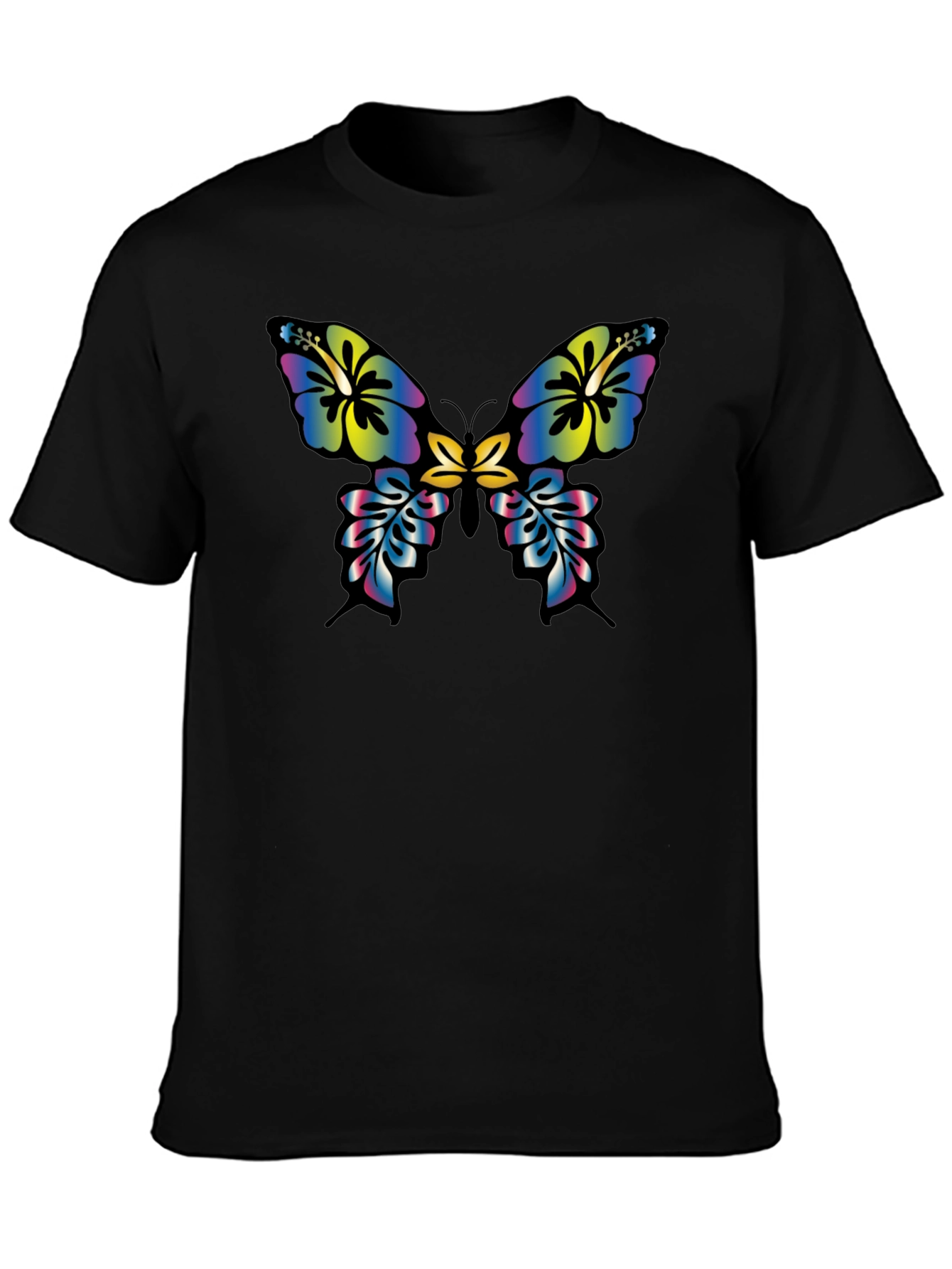 Floral Butterfly Graphic Tee - Casual Black T-Shirt