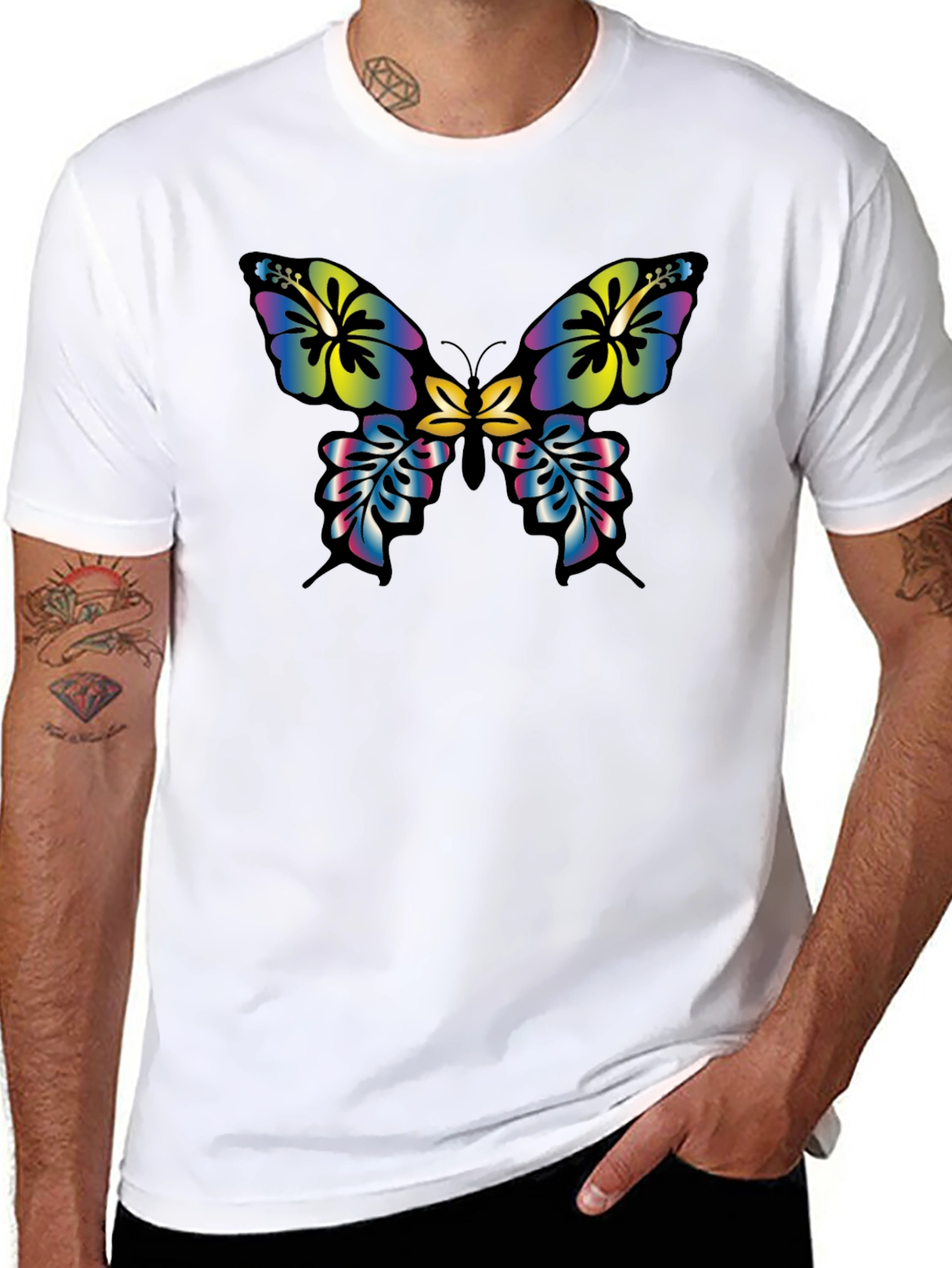 Floral Butterfly Graphic Tee - Casual Black T-Shirt