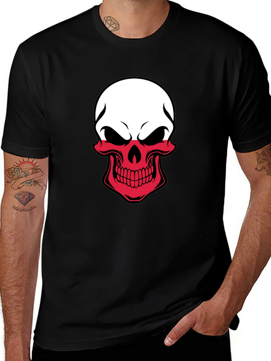 Poland Flag Skull Graphic T-Shirt - Black
