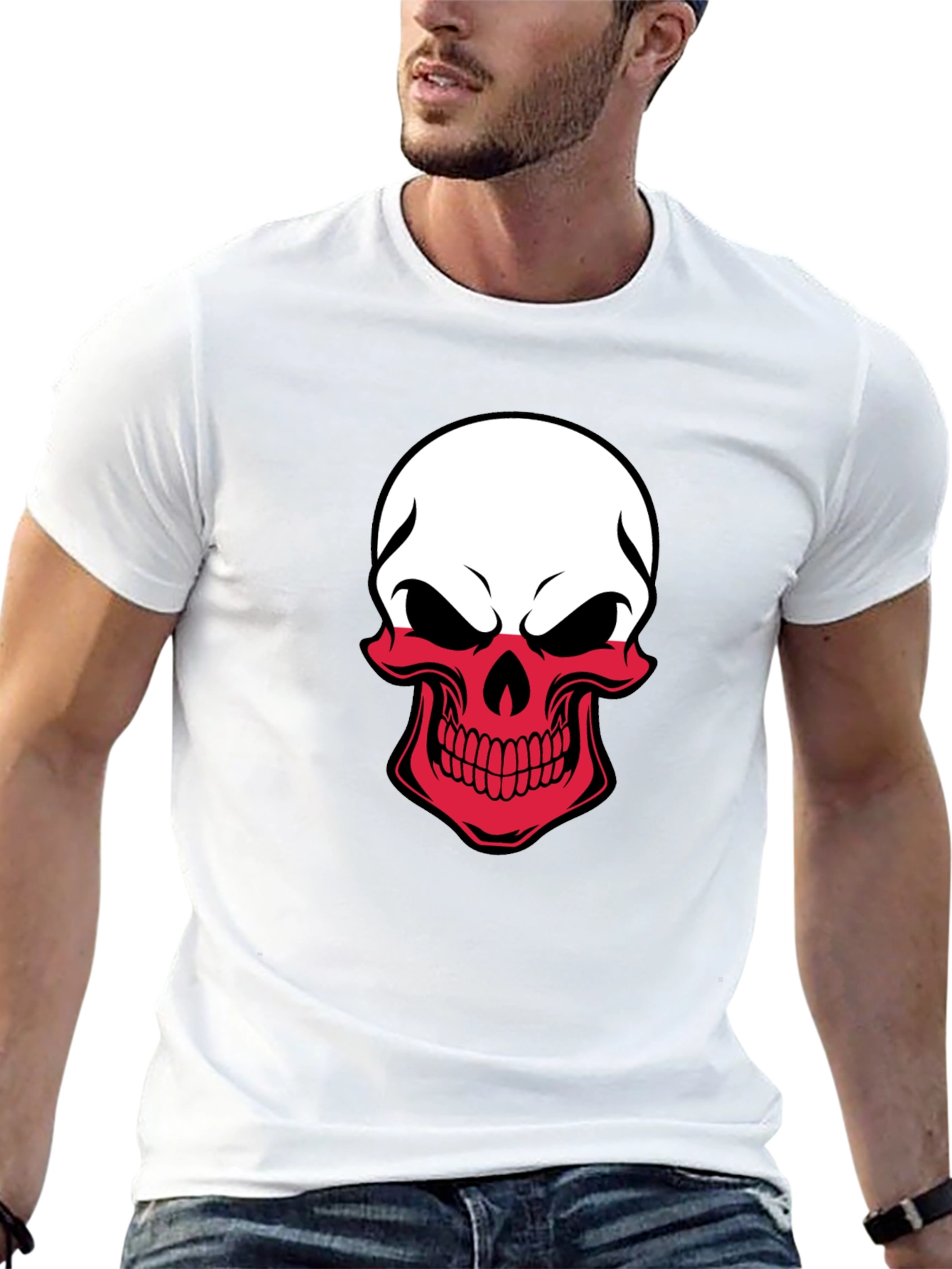 Poland Flag Skull Graphic T-Shirt - Black