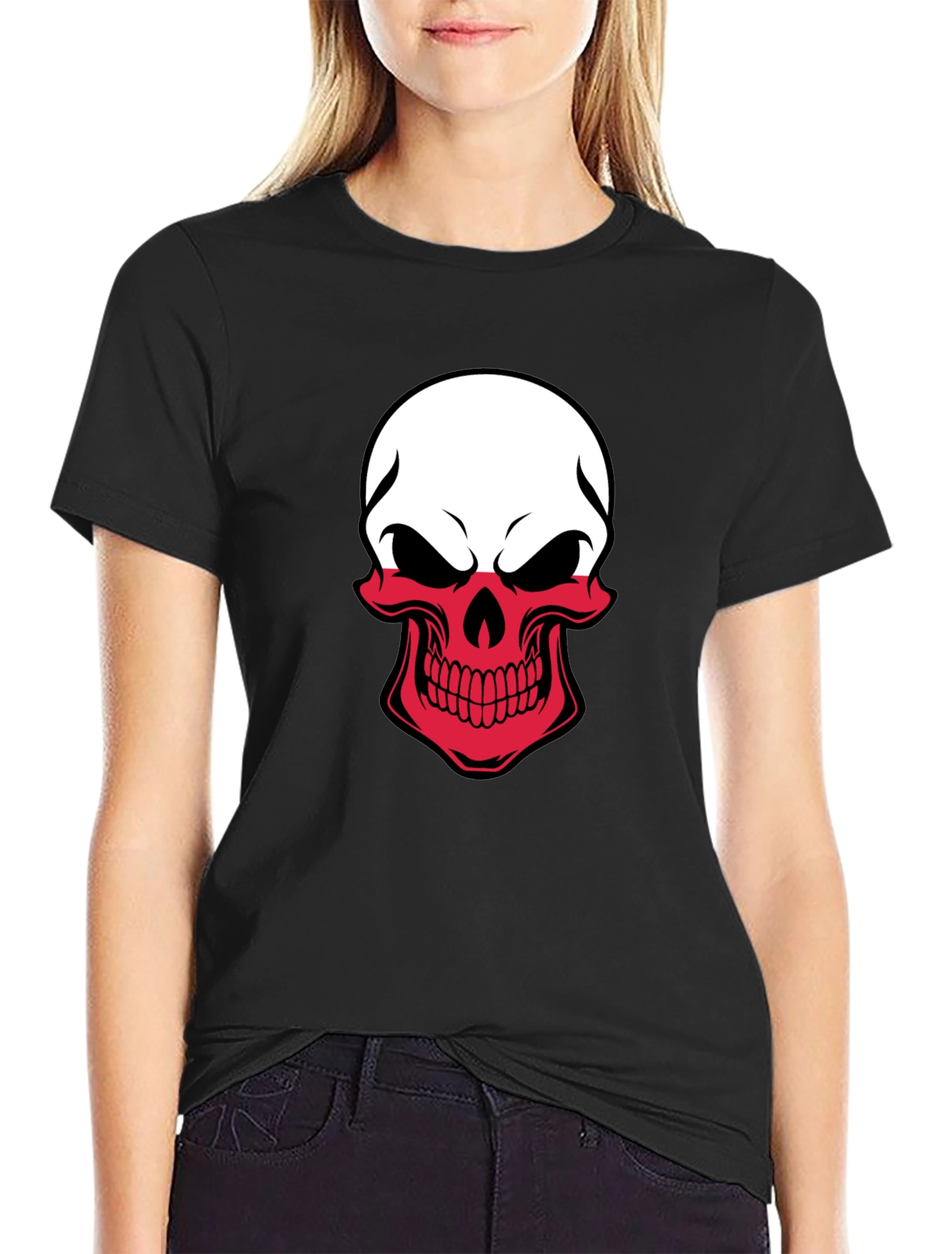 Poland Flag Skull Graphic T-Shirt - Black