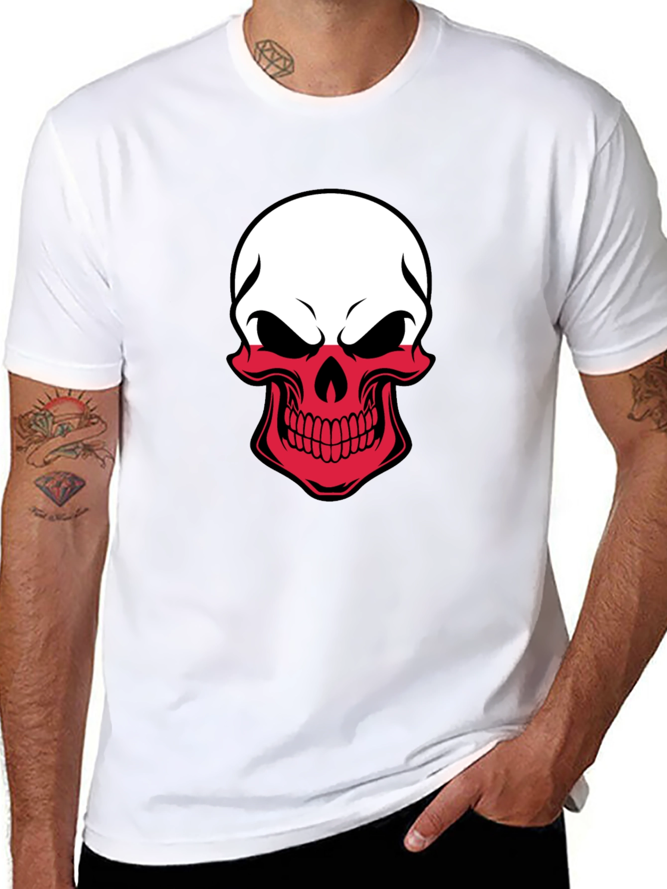 Poland Flag Skull Graphic T-Shirt - Black