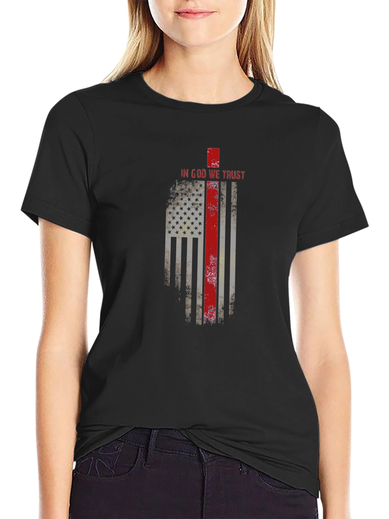 In God We Trust Firefighter Flag Graphic T-Shirt