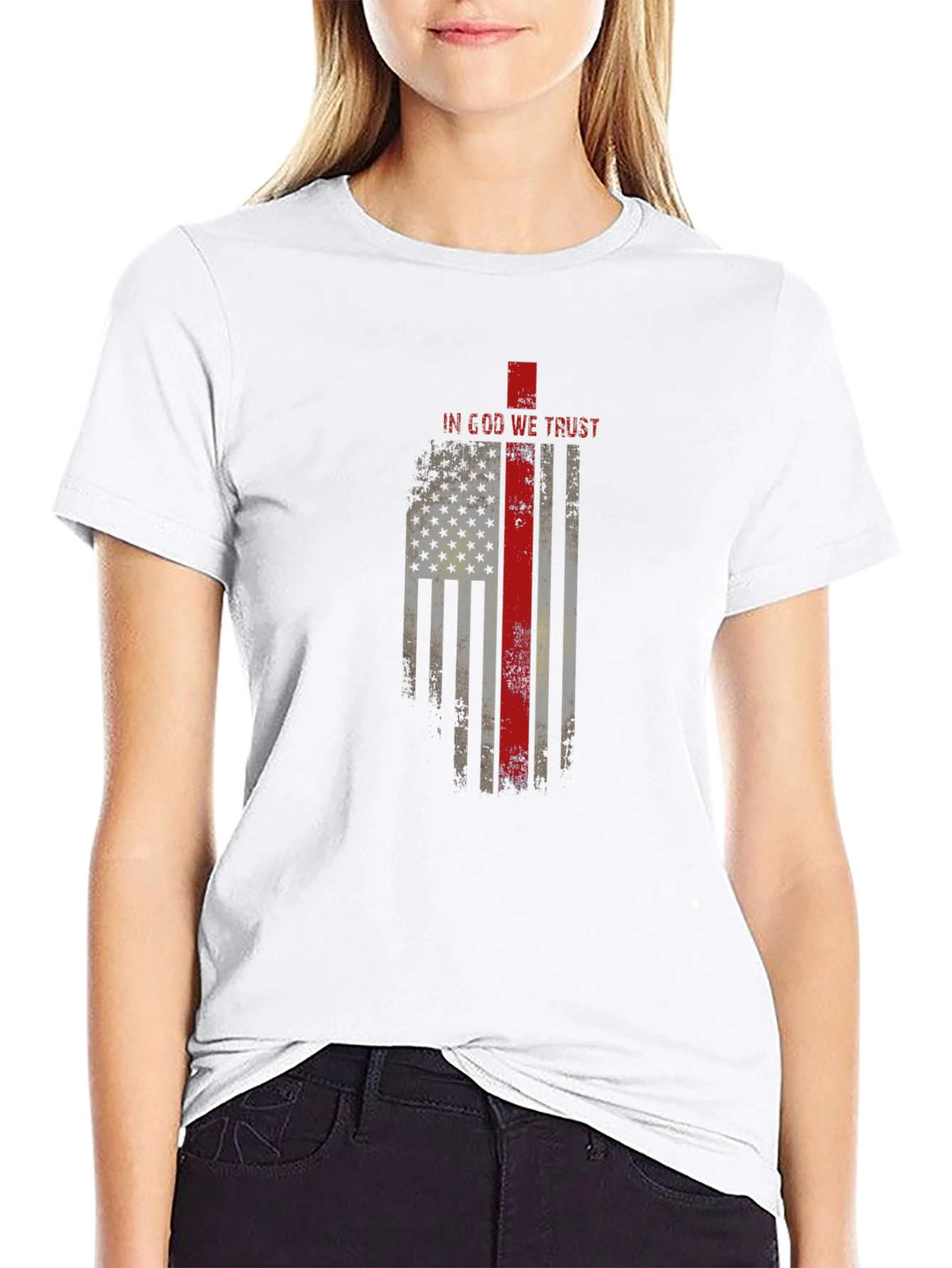 In God We Trust Firefighter Flag Graphic T-Shirt