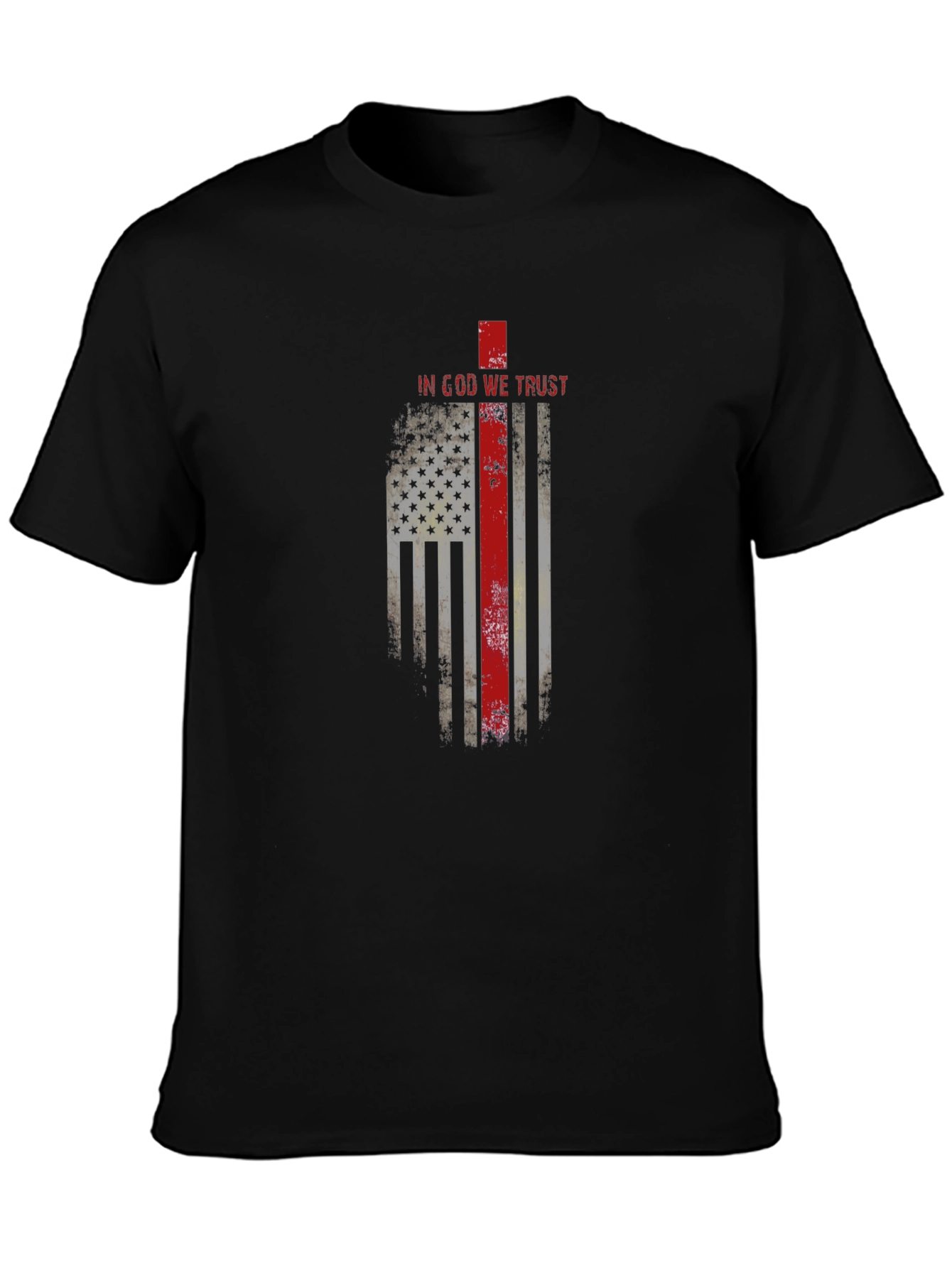 In God We Trust Firefighter Flag Graphic T-Shirt