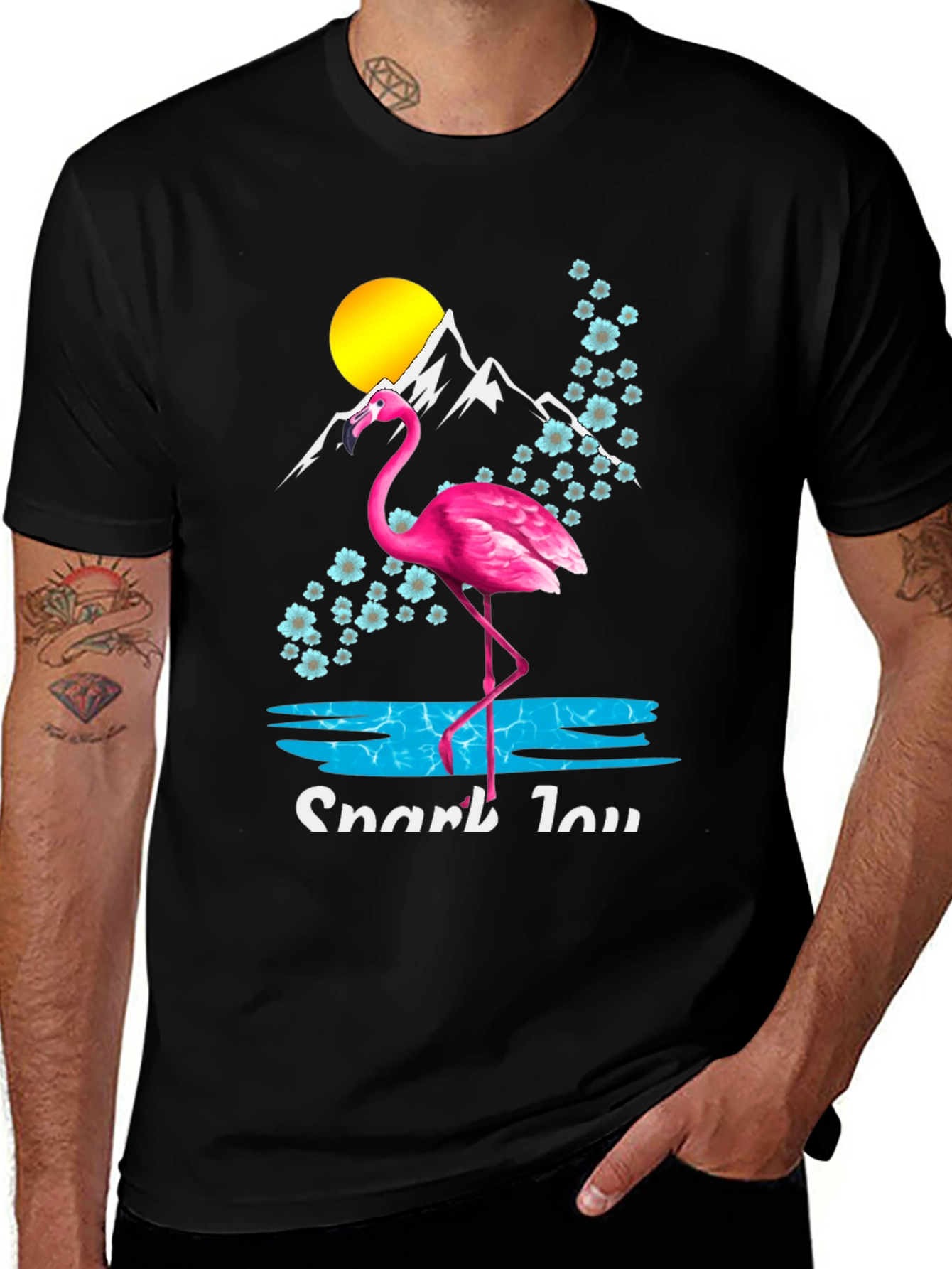 Flamingo Graphic Tee - Tropical Mountain Scene Shirt