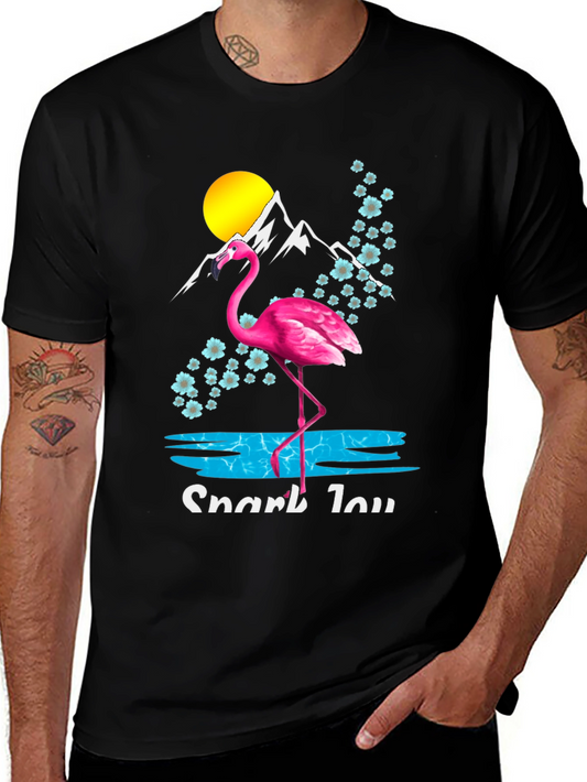 Flamingo Graphic Tee - Tropical Mountain Scene Shirt