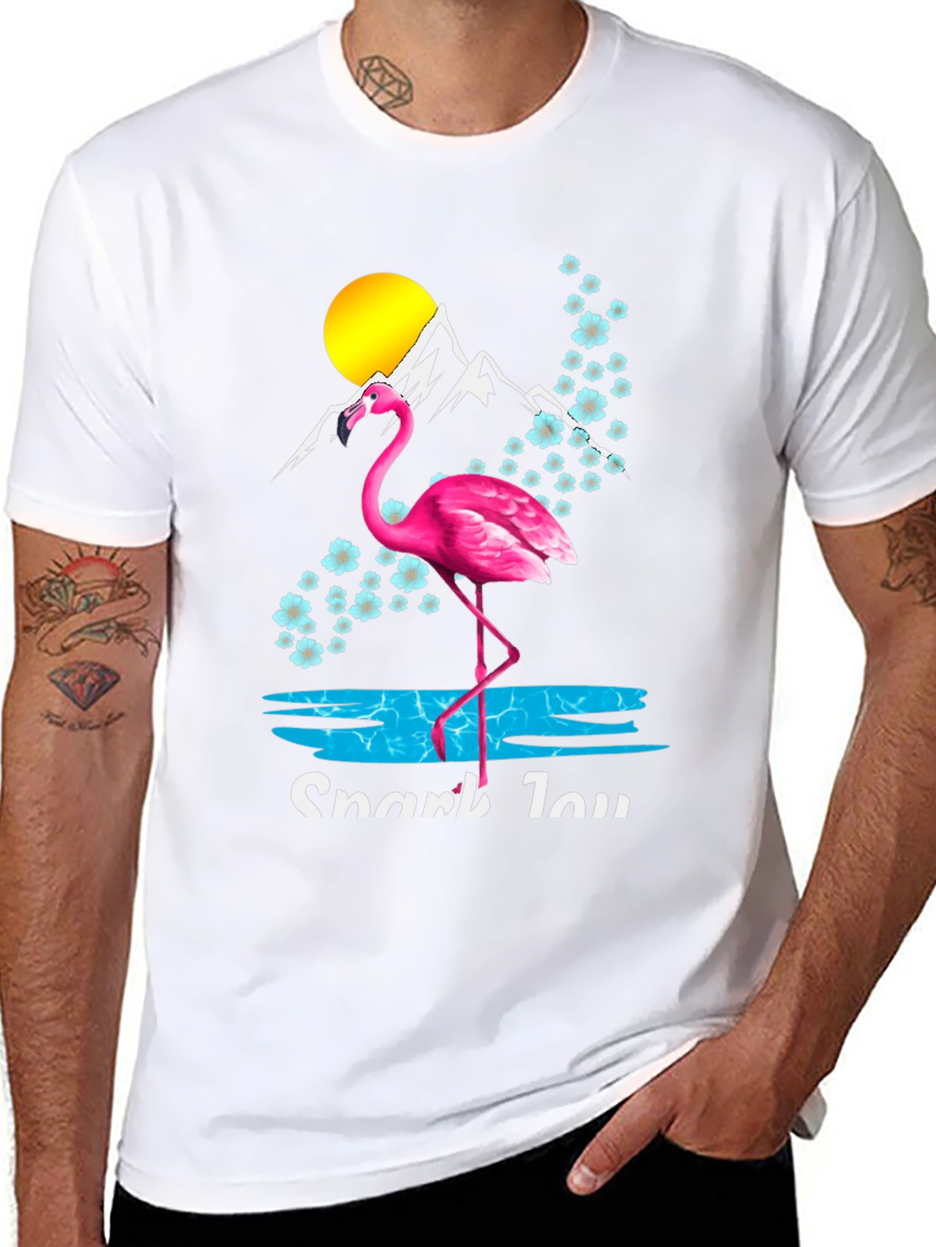 Flamingo Graphic Tee - Tropical Mountain Scene Shirt