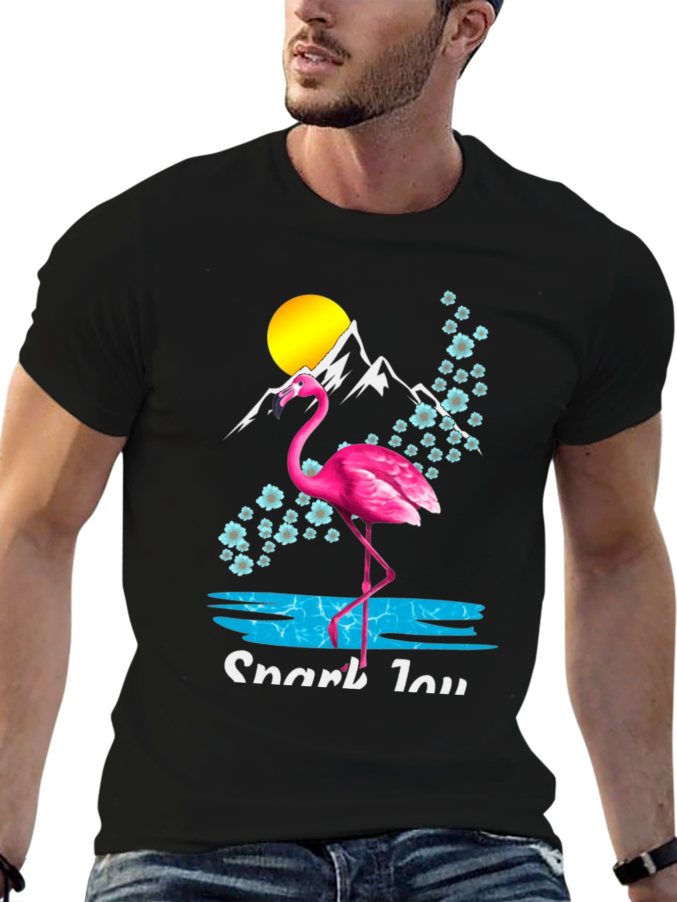 Flamingo Graphic Tee - Tropical Mountain Scene Shirt