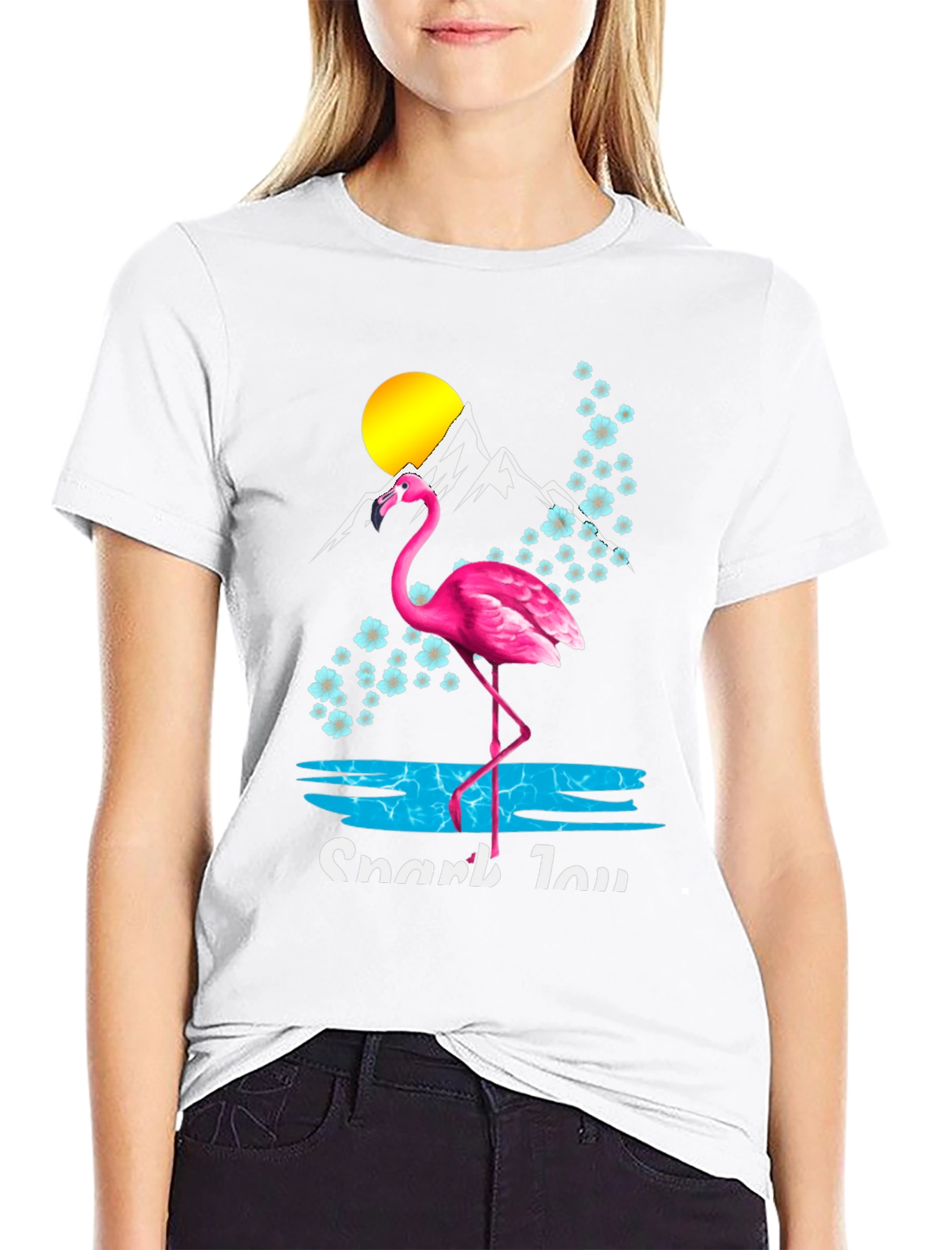 Flamingo Graphic Tee - Tropical Mountain Scene Shirt
