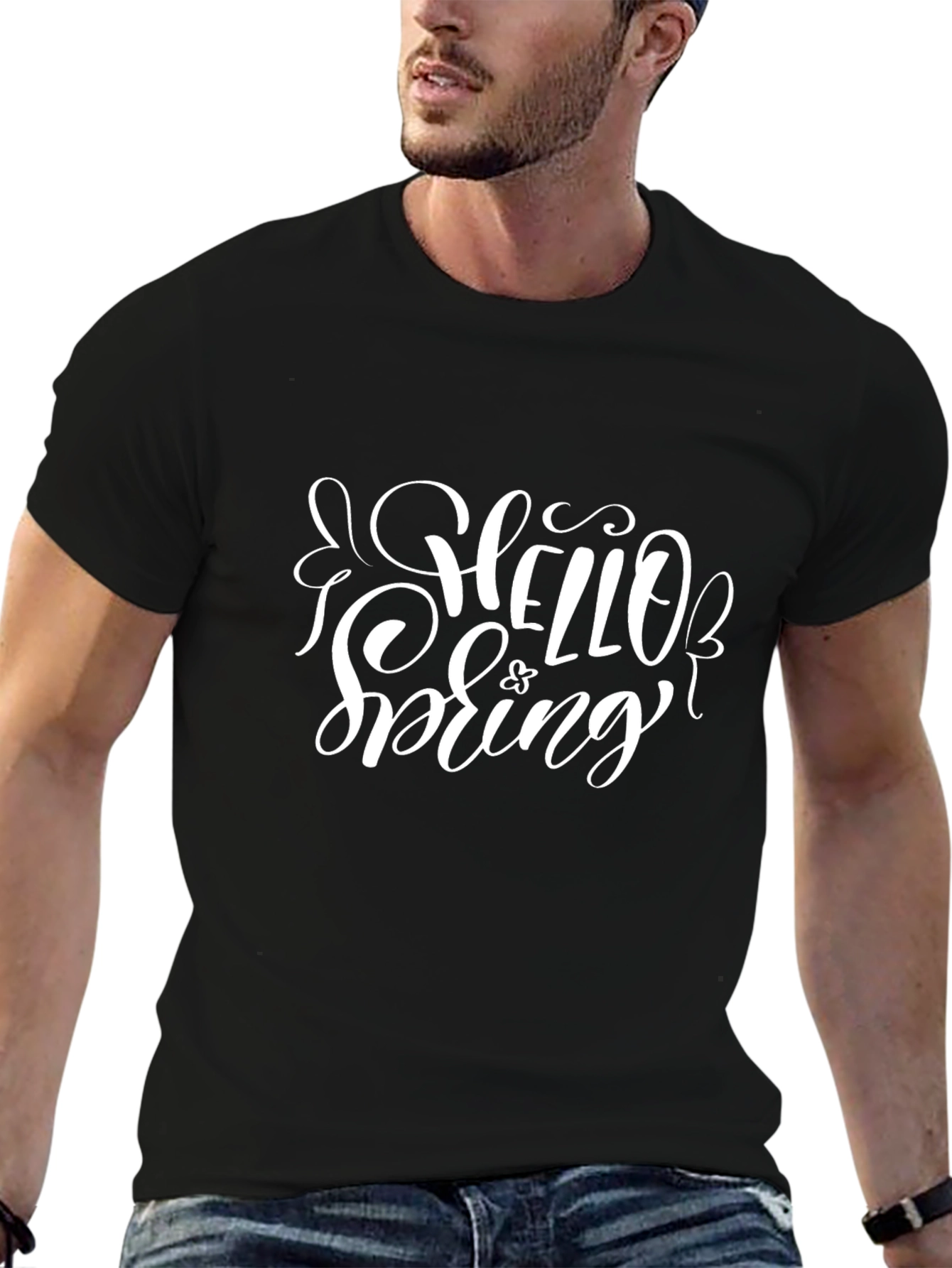 Hello Spring Graphic Tee - Black Cotton T-Shirt