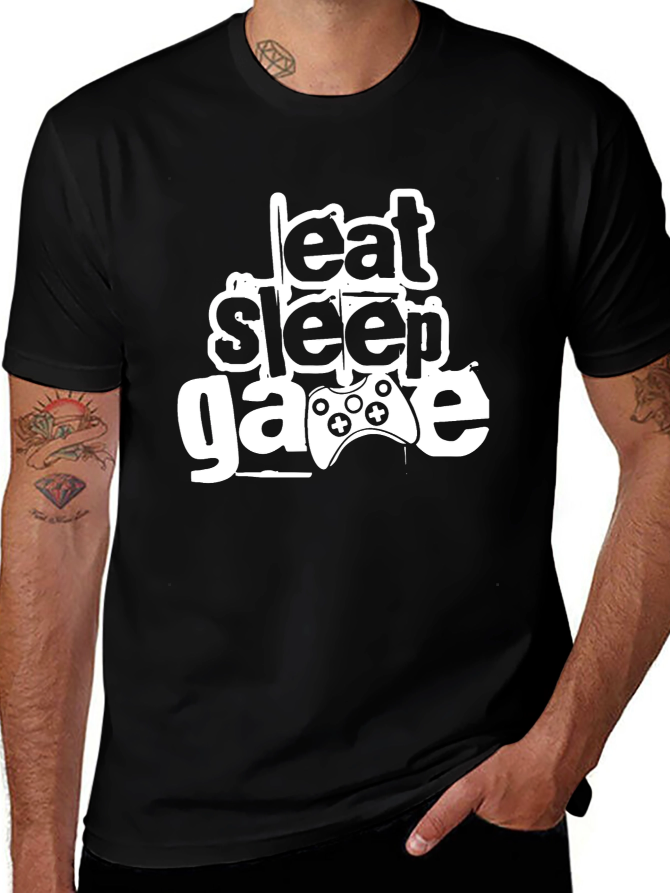 Eat Sleep Game Black T-Shirt Gamer Design