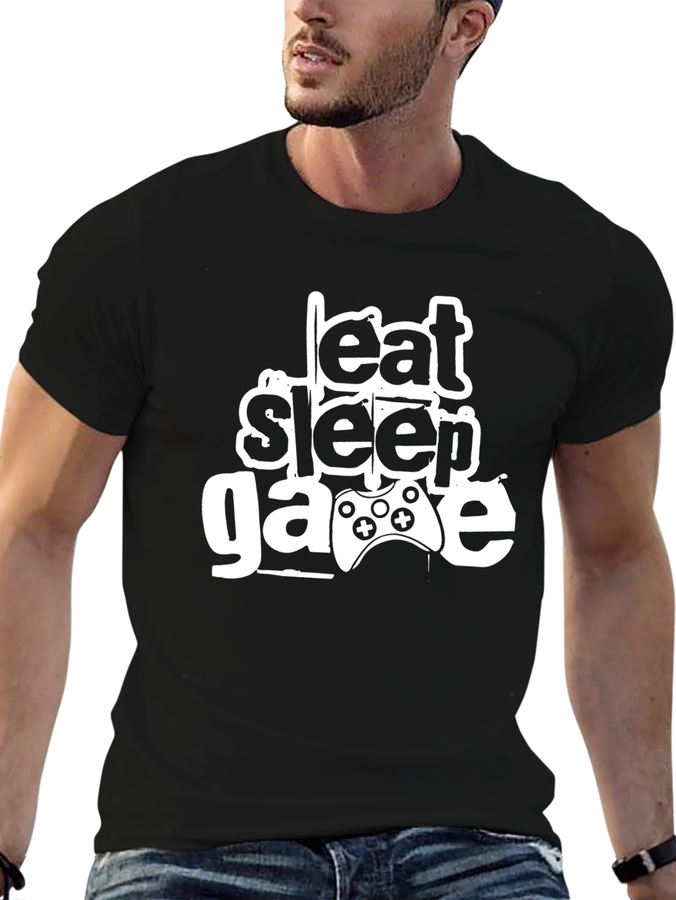 Eat Sleep Game Black T-Shirt Gamer Design