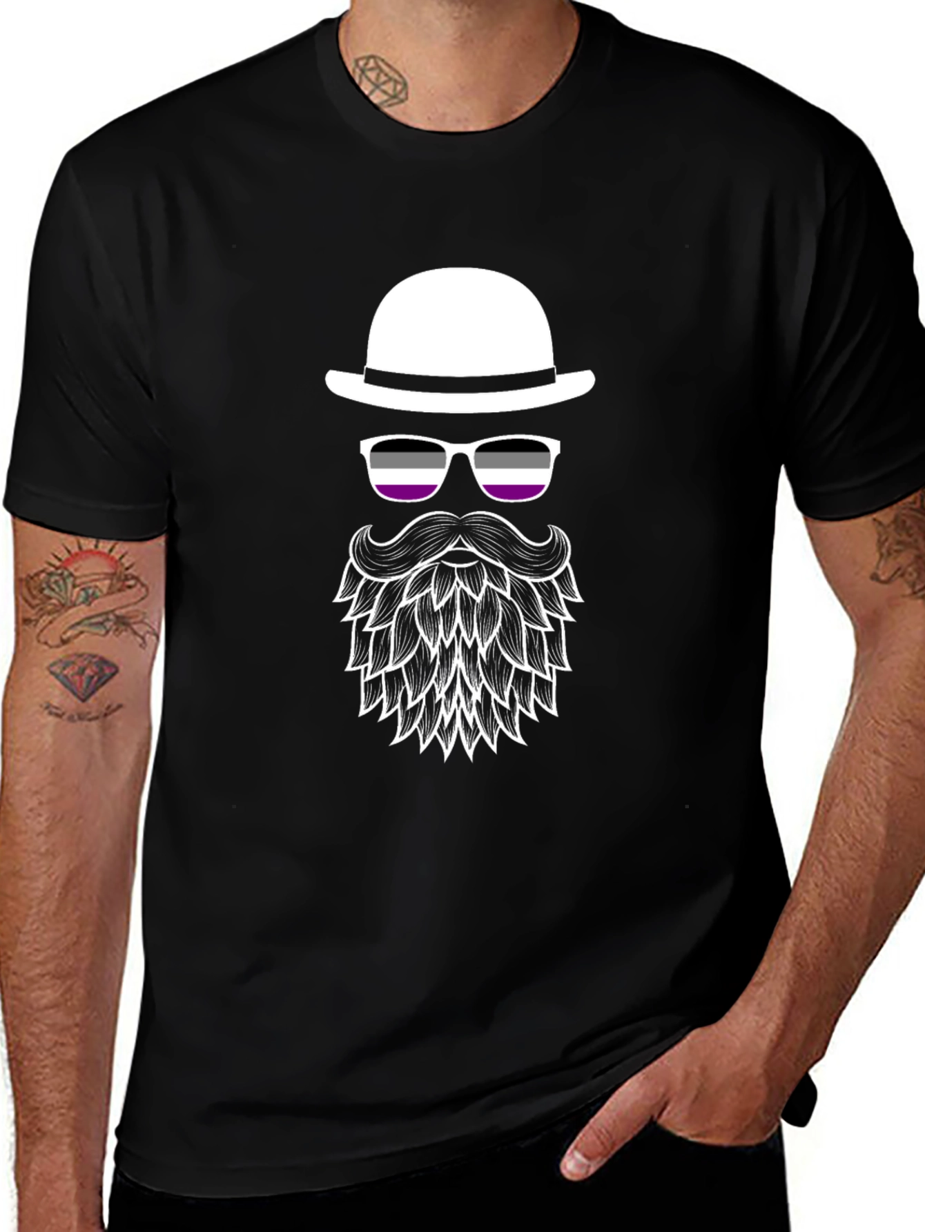 Asexual Pride Bowler Hat & Beard T-Shirt