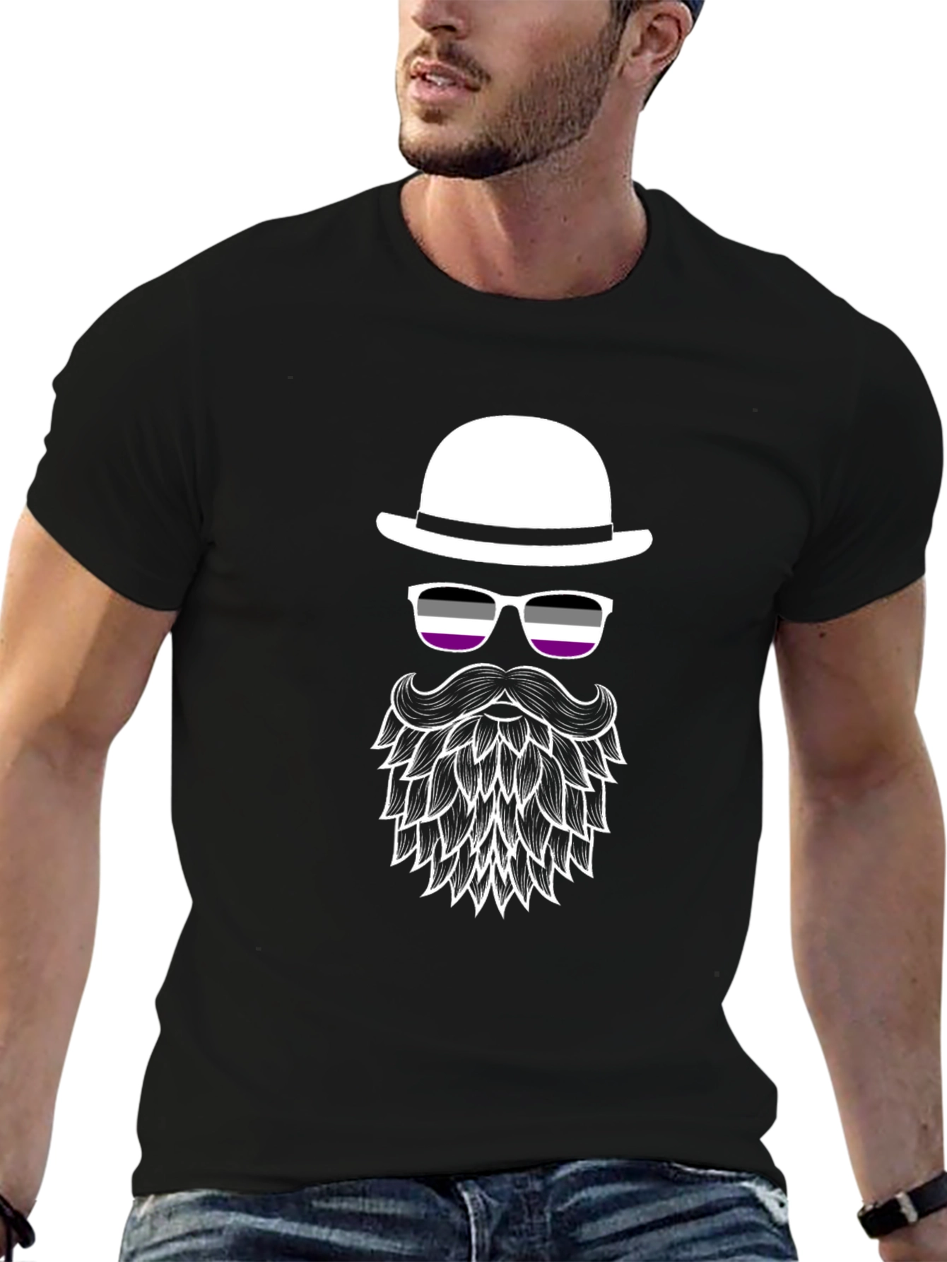 Asexual Pride Bowler Hat & Beard T-Shirt
