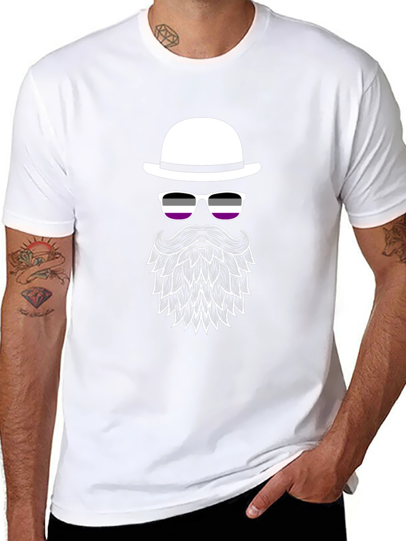 Asexual Pride Bowler Hat & Beard T-Shirt