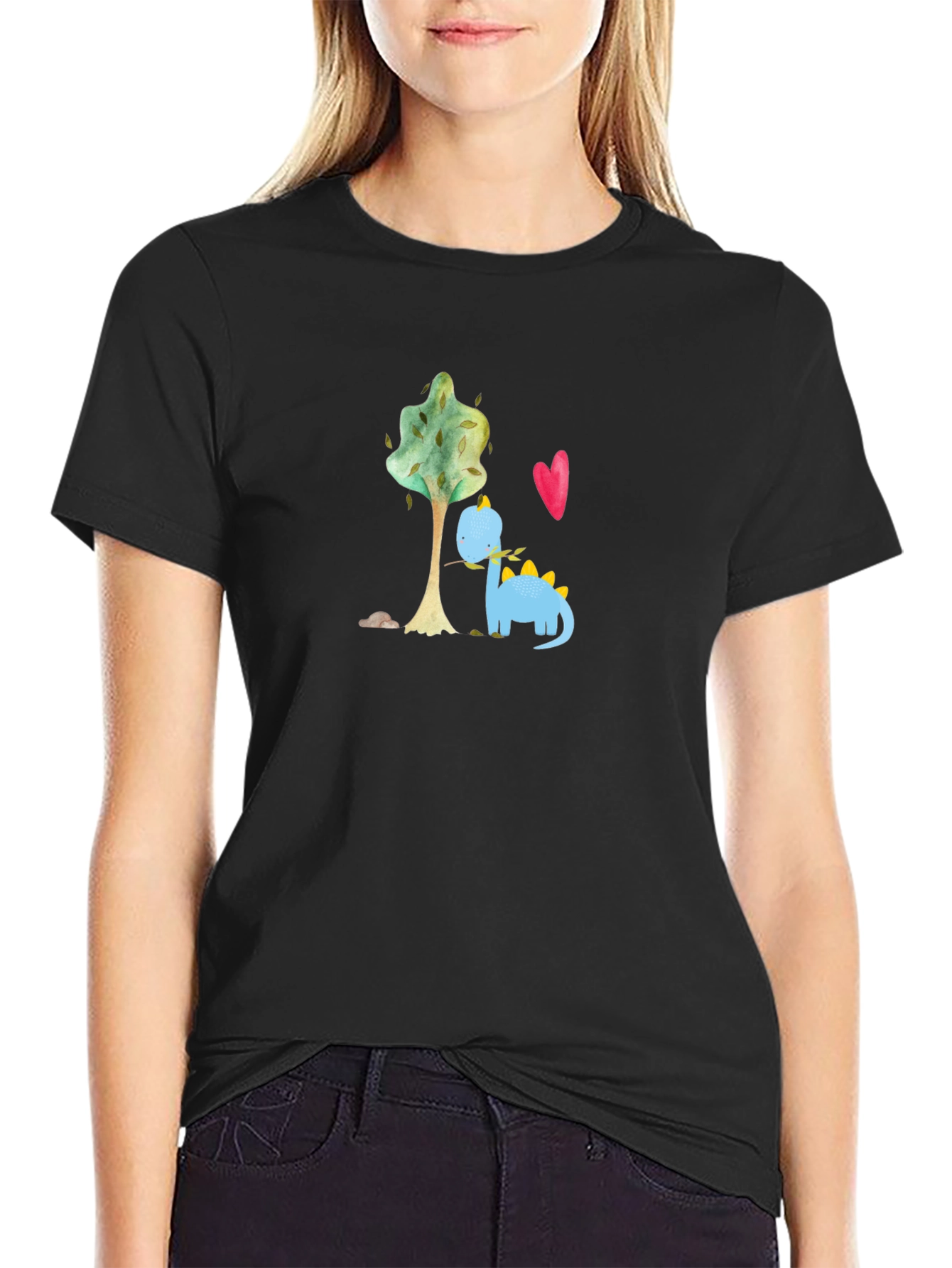 Cute Dino Graphic Tee - Black Cotton T-Shirt