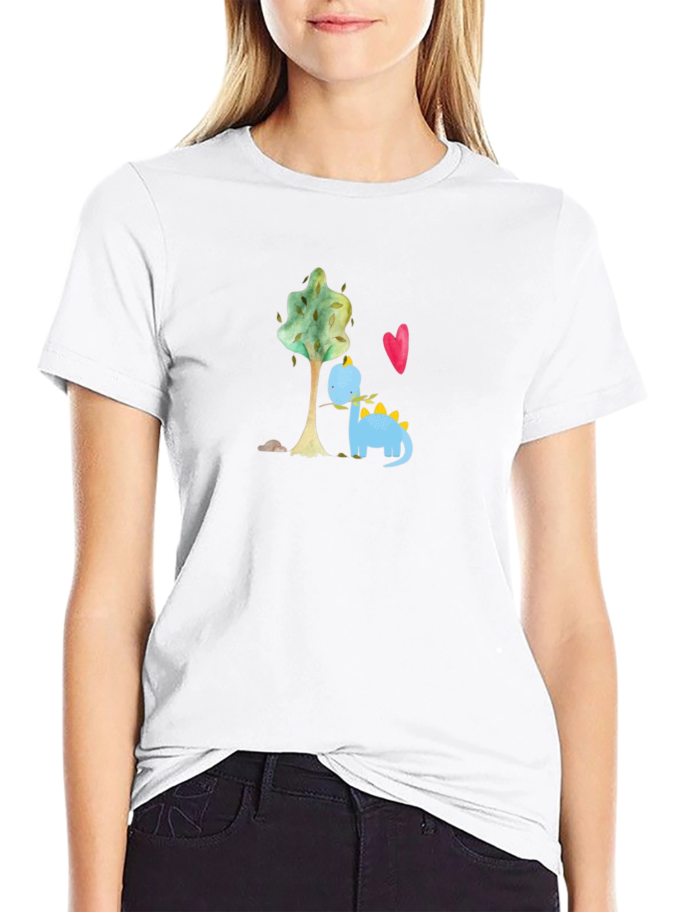 Cute Dino Graphic Tee - Black Cotton T-Shirt