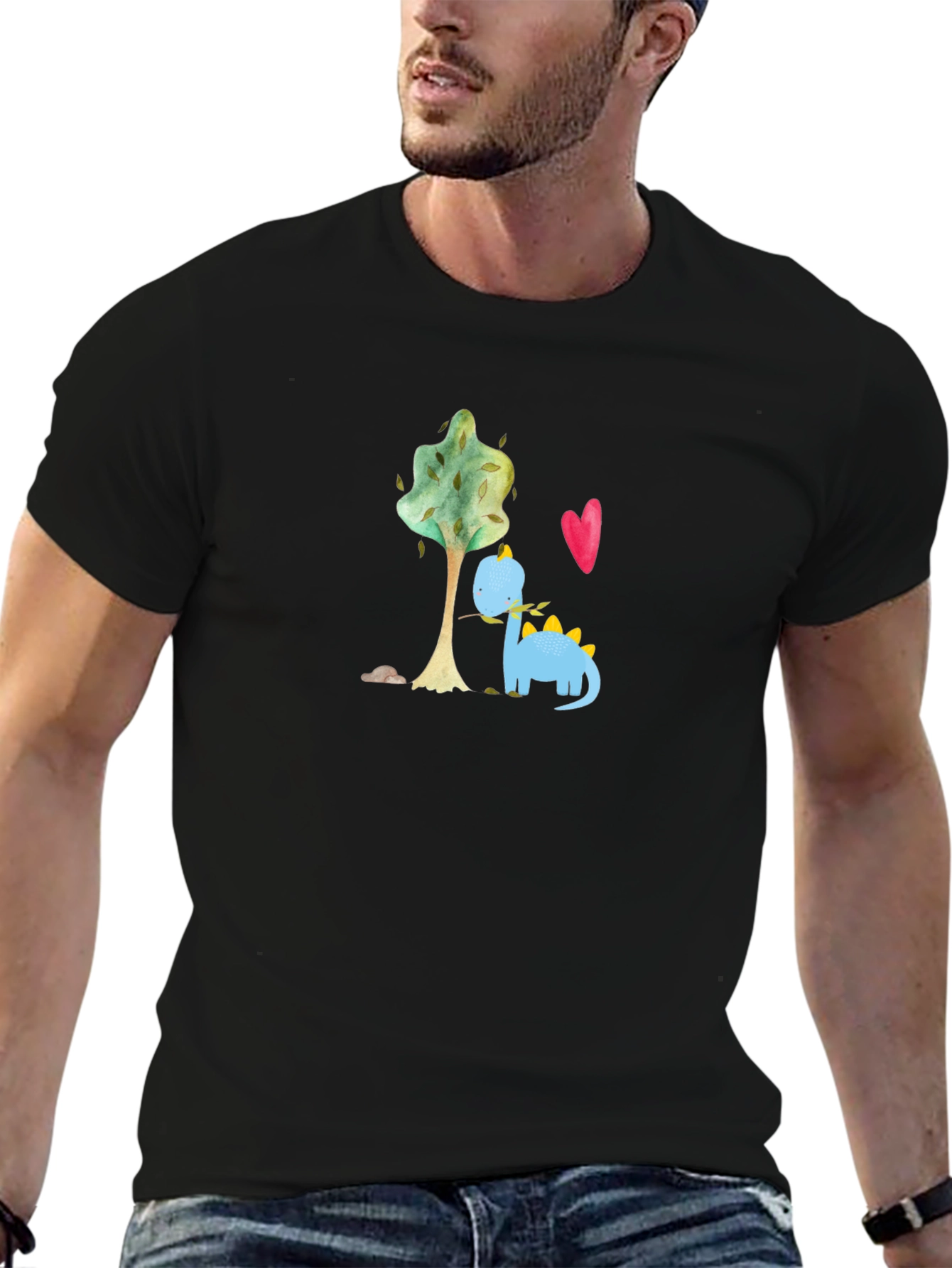 Cute Dino Graphic Tee - Black Cotton T-Shirt