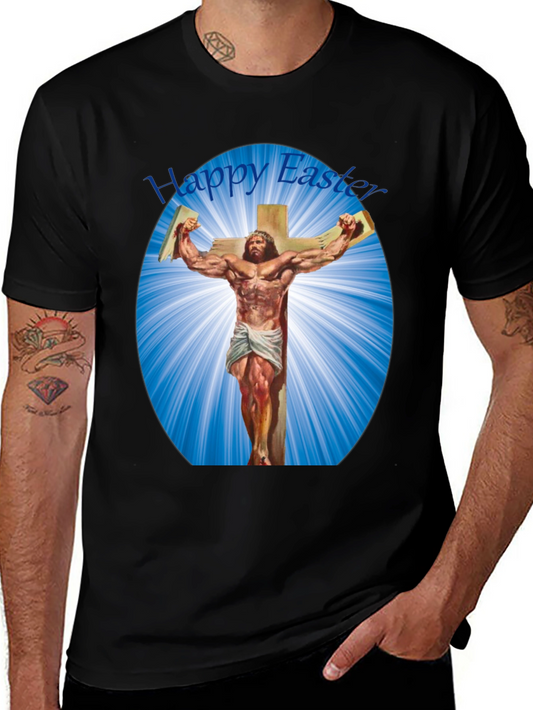 Happy Easter Shirt - Muscular Jesus on Cross Design