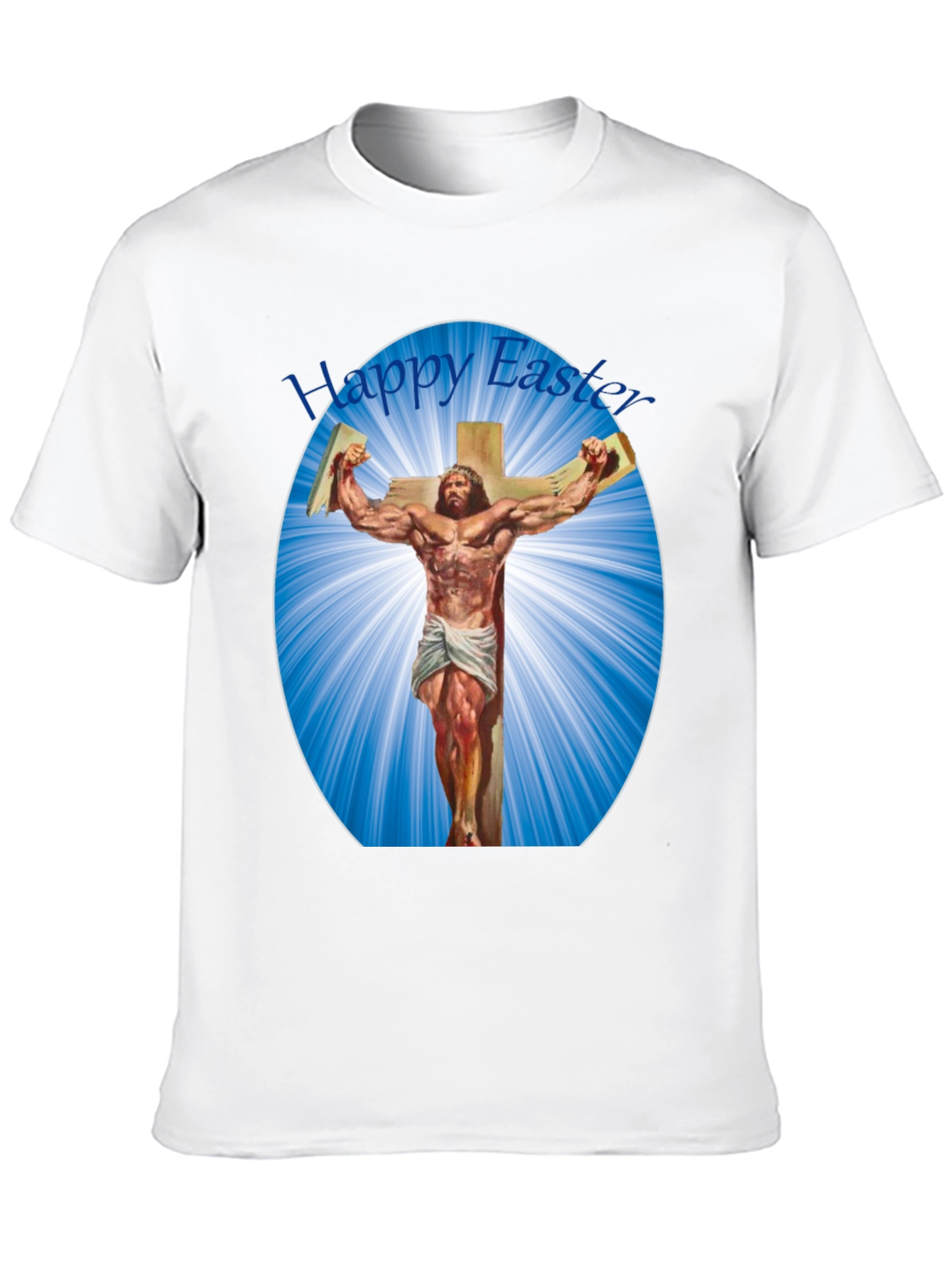 Happy Easter Shirt - Muscular Jesus on Cross Design