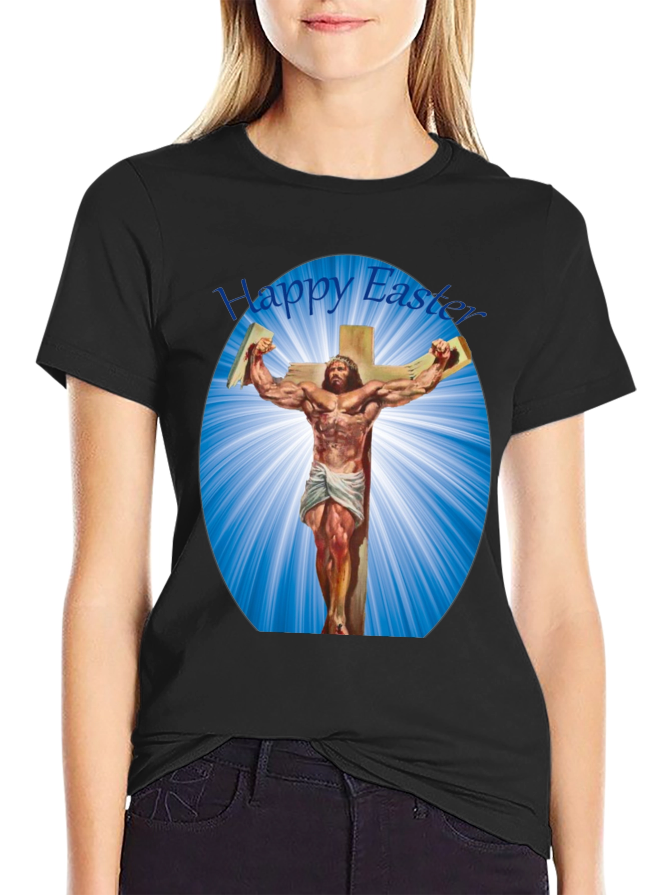 Happy Easter Shirt - Muscular Jesus on Cross Design