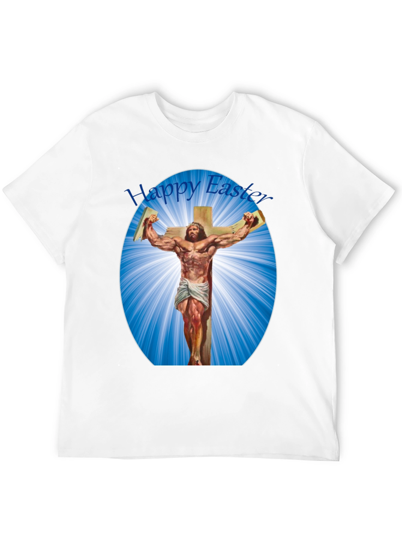 Happy Easter Shirt - Muscular Jesus on Cross Design