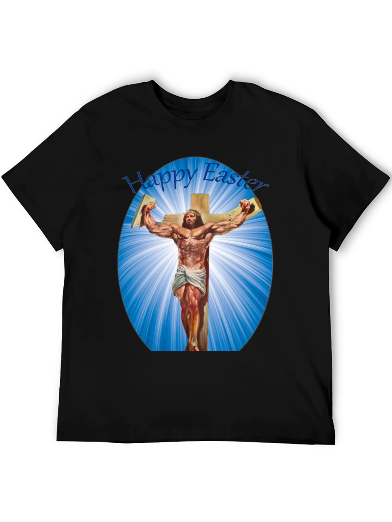 Happy Easter Shirt - Muscular Jesus on Cross Design
