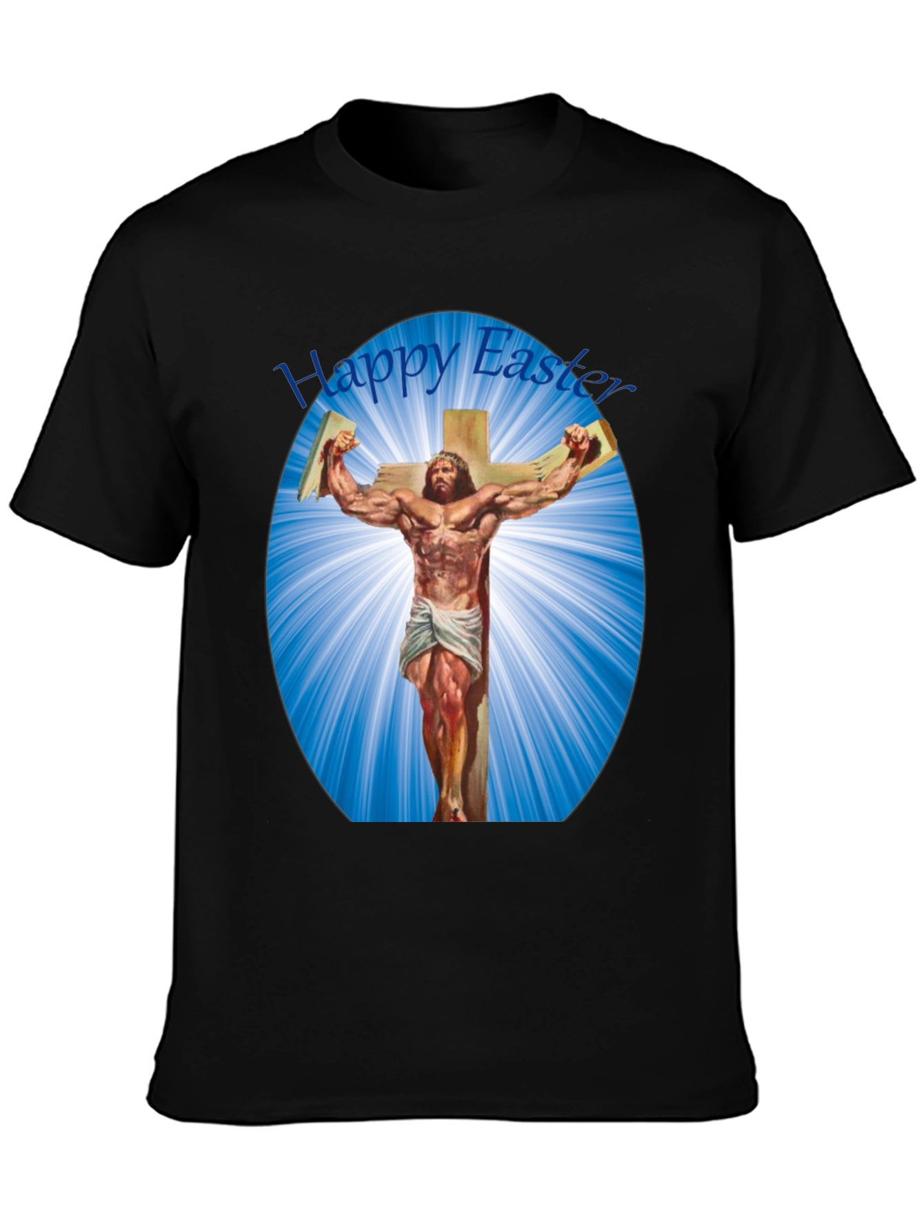 Happy Easter Shirt - Muscular Jesus on Cross Design