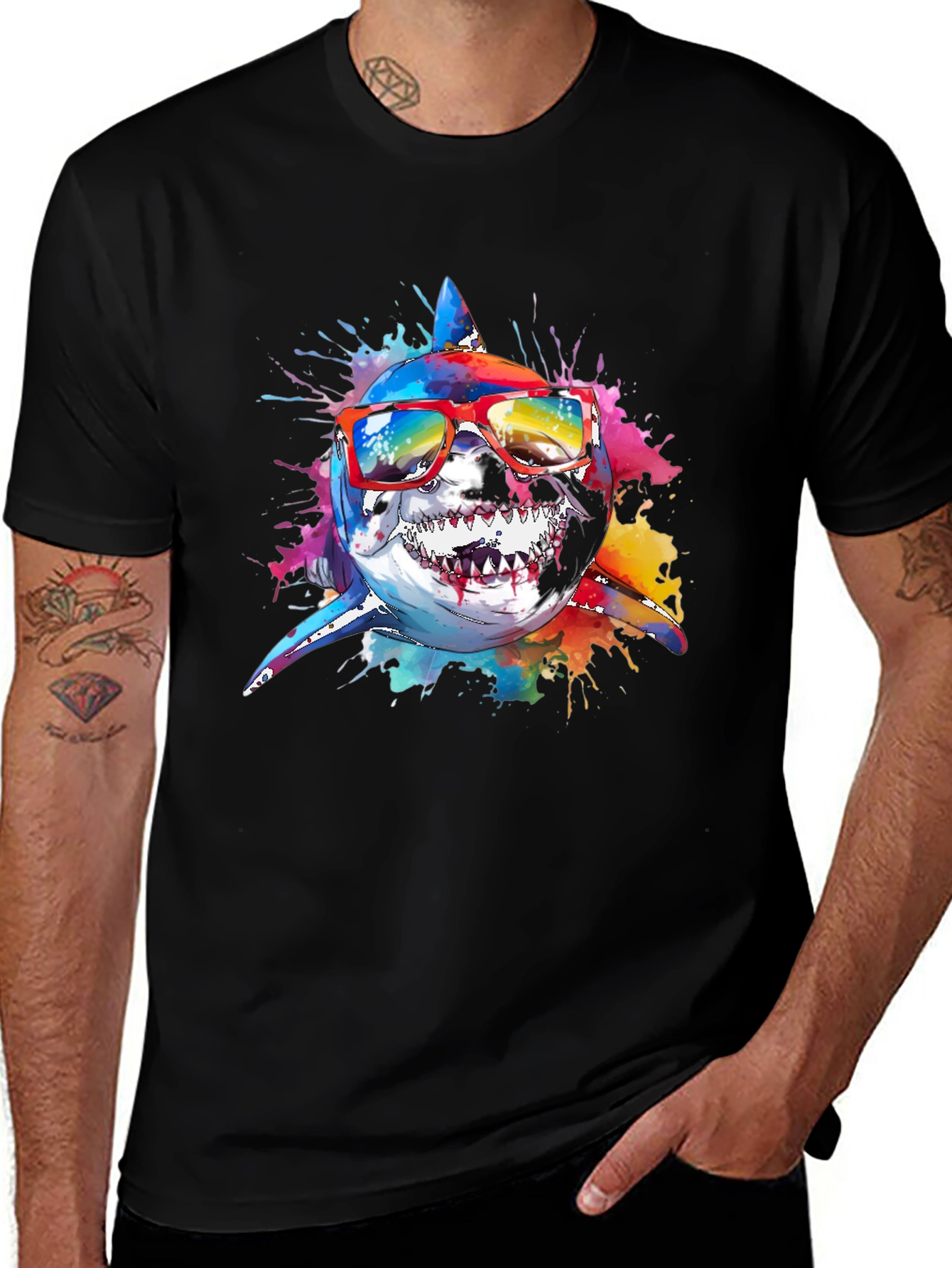 Cool Shark Graphic Tee - Black Cotton T-Shirt
