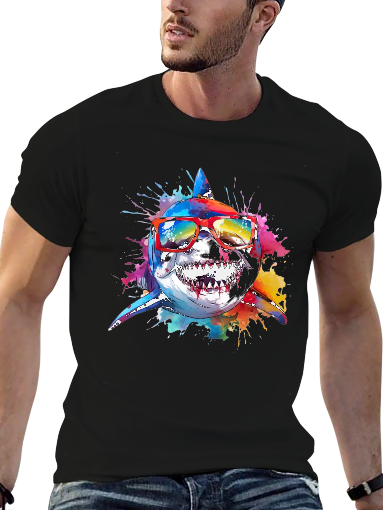 Cool Shark Graphic Tee - Black Cotton T-Shirt