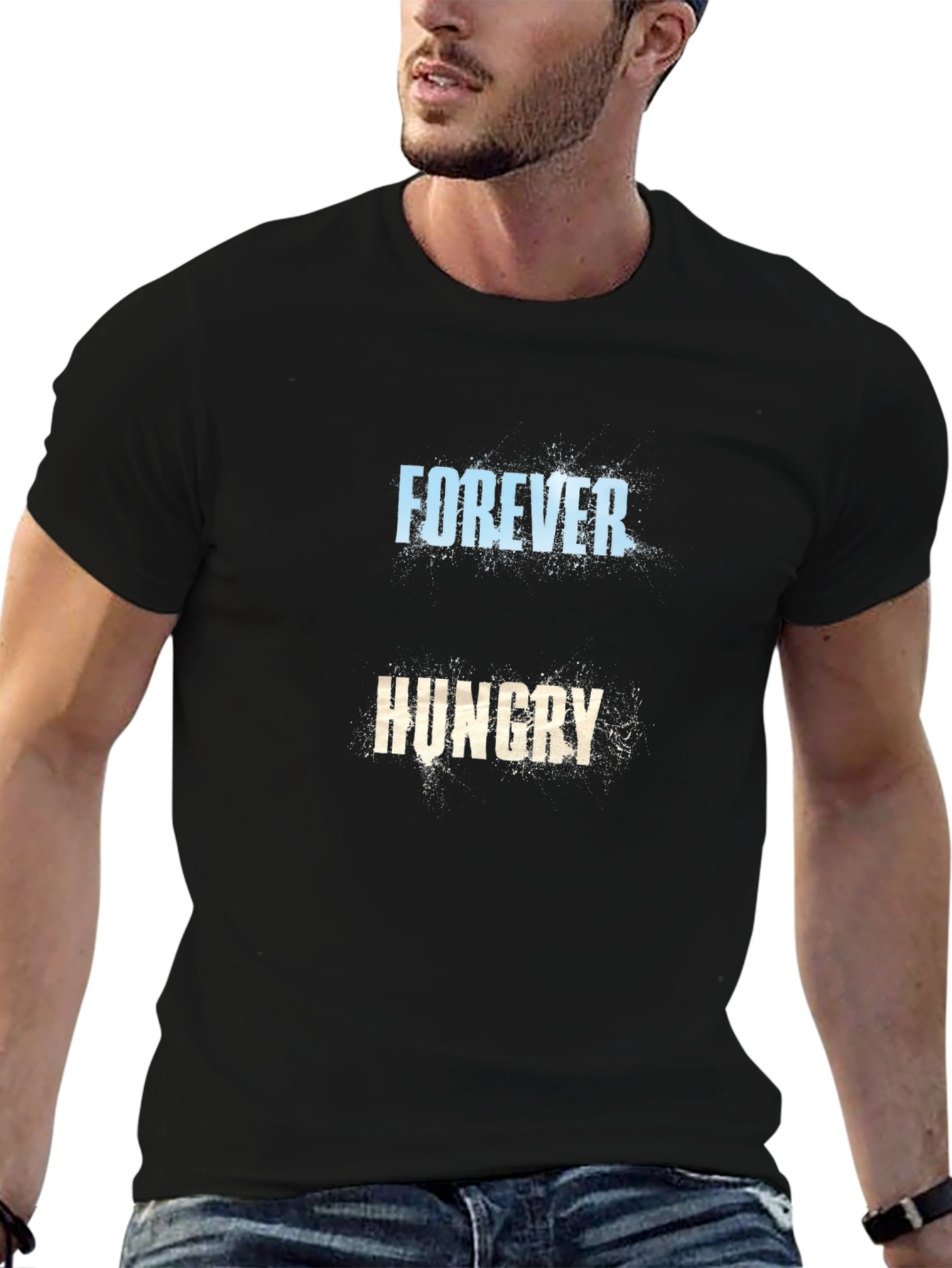 Forever Hungry Graphic Tee - Black Cotton T-Shirt