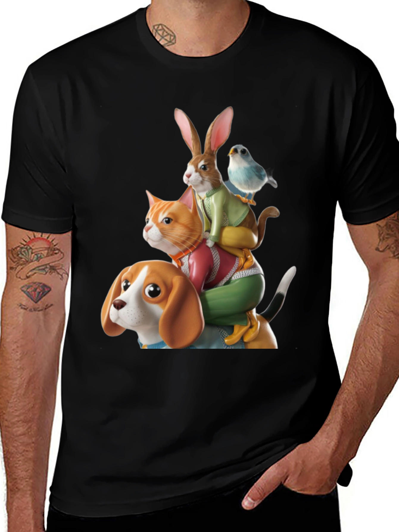 Animal Stack T-Shirt - Whimsical Graphic Tee
