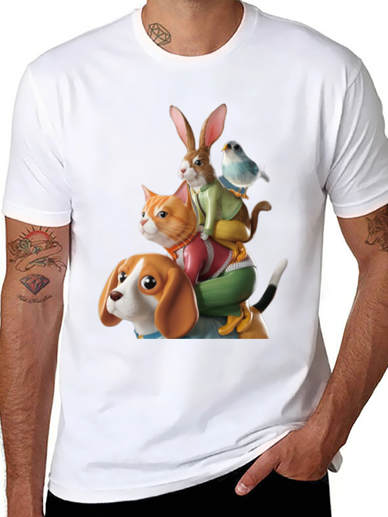 Animal Stack T-Shirt - Whimsical Graphic Tee