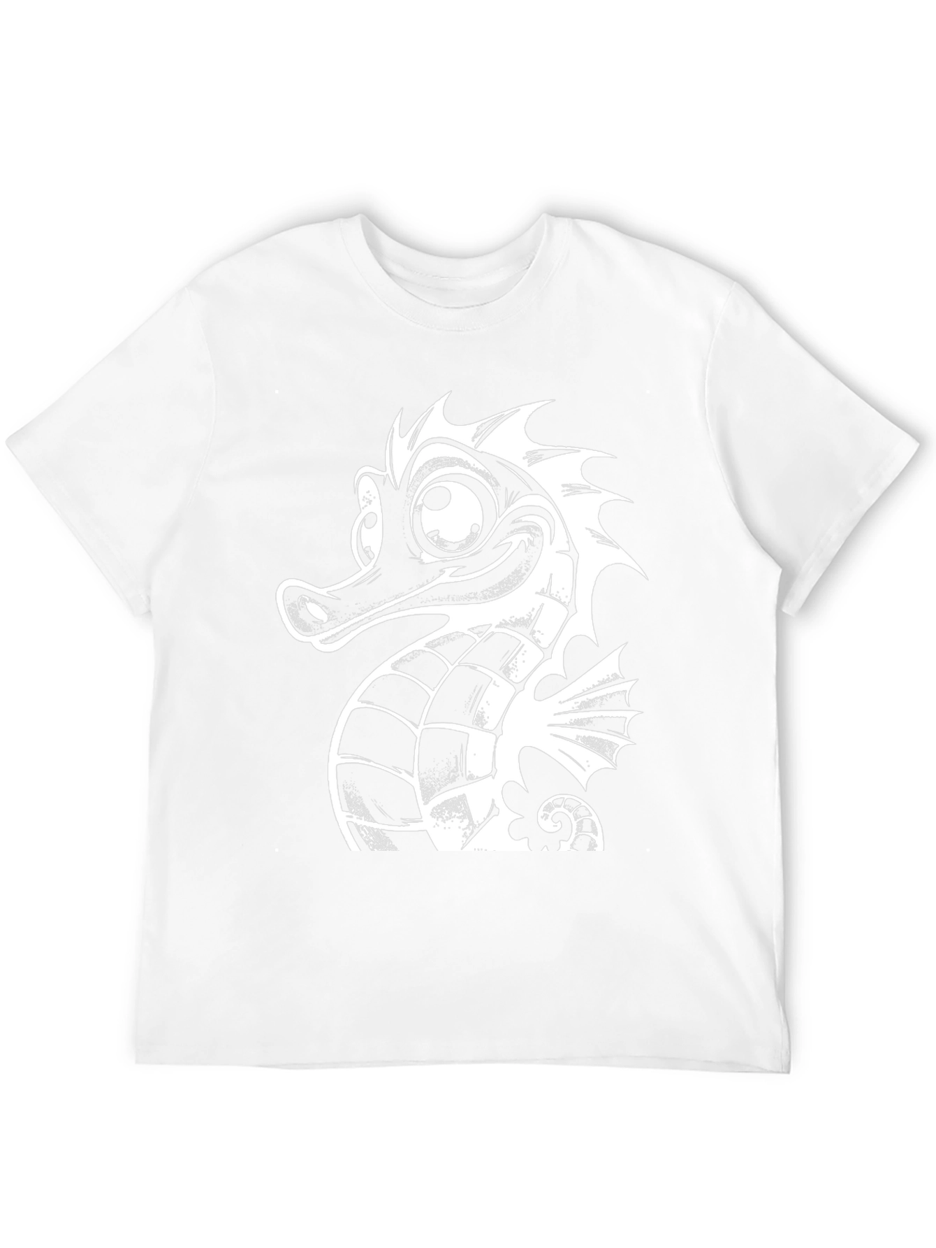 Black Tee with White Cartoon Seahorse Graphic