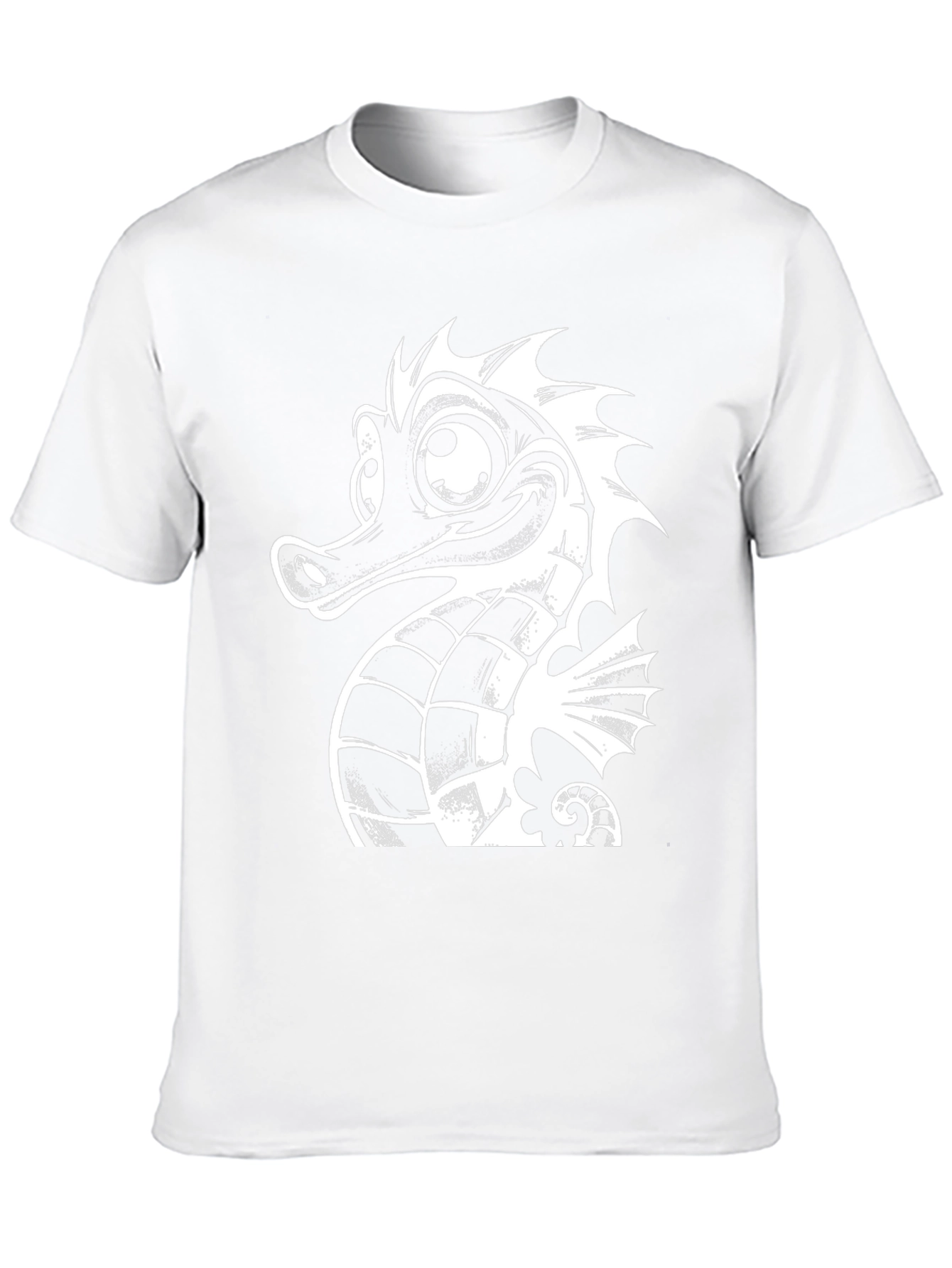 Black Tee with White Cartoon Seahorse Graphic