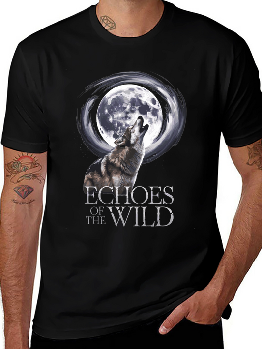 Wolf Howling at Moon Graphic T-Shirt - Echoes of the Wild