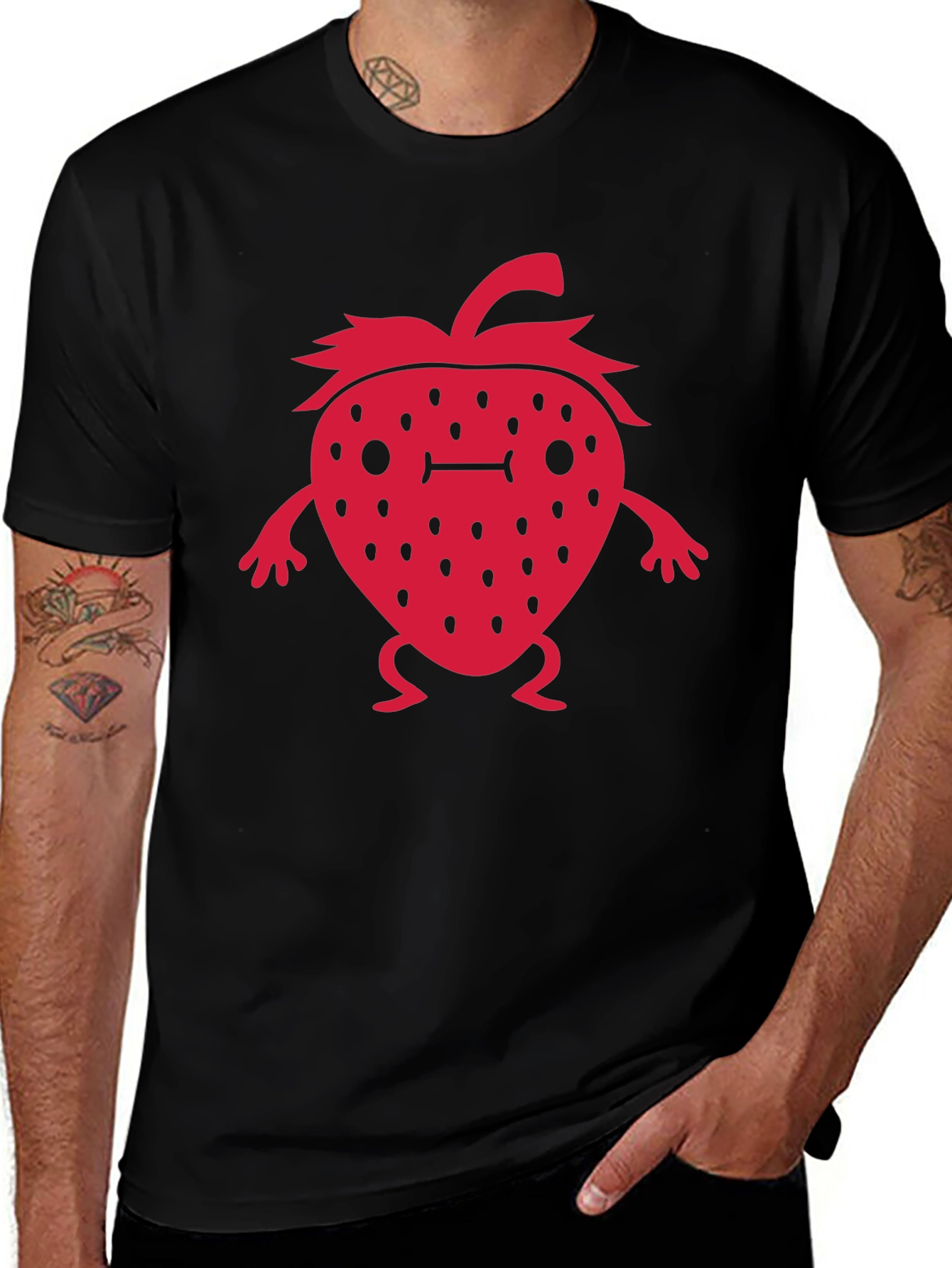 Strawberry Character Graphic Black T-Shirt