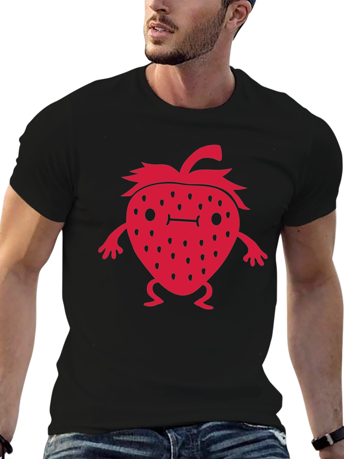 Strawberry Character Graphic Black T-Shirt