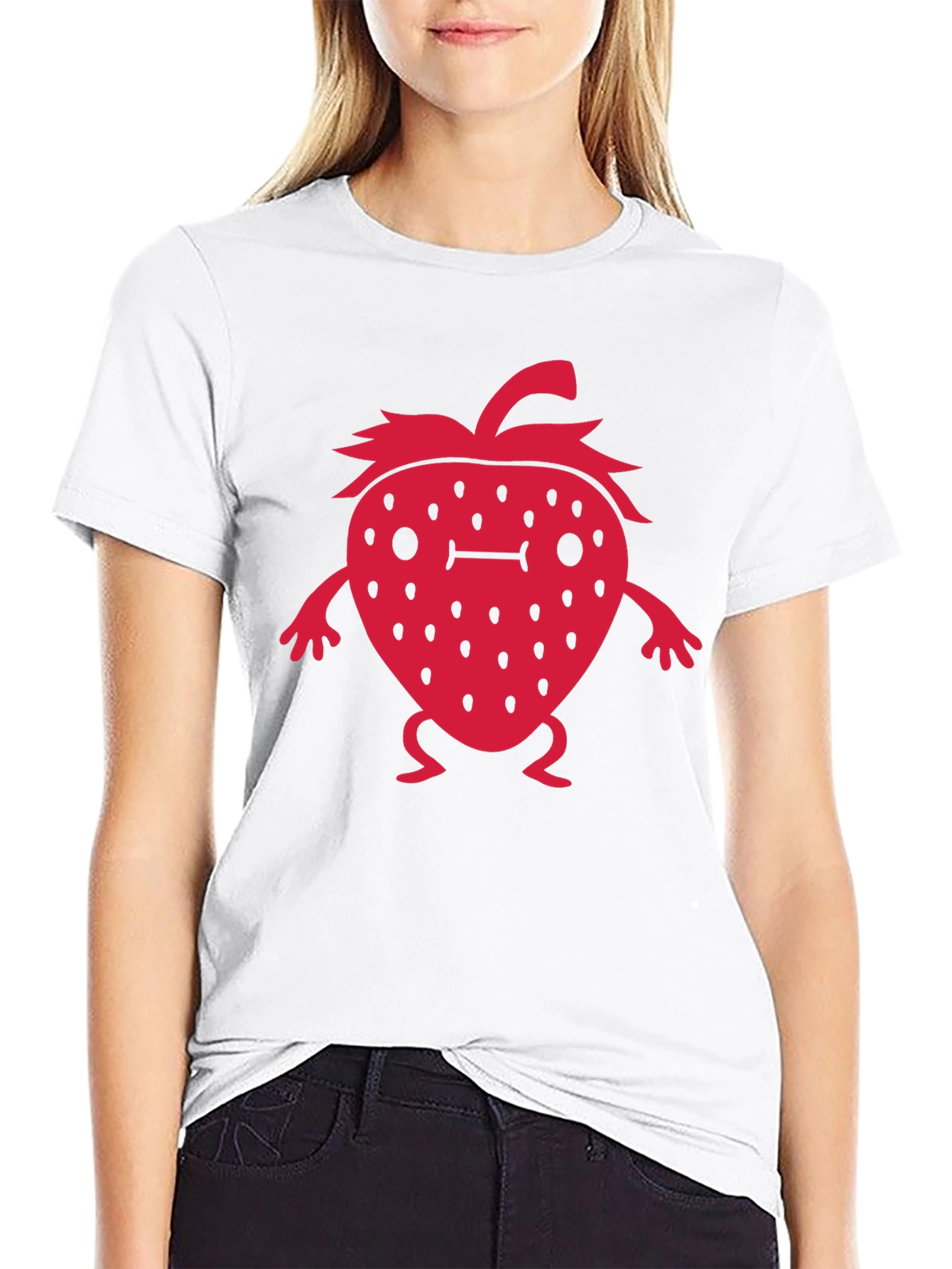 Strawberry Character Graphic Black T-Shirt