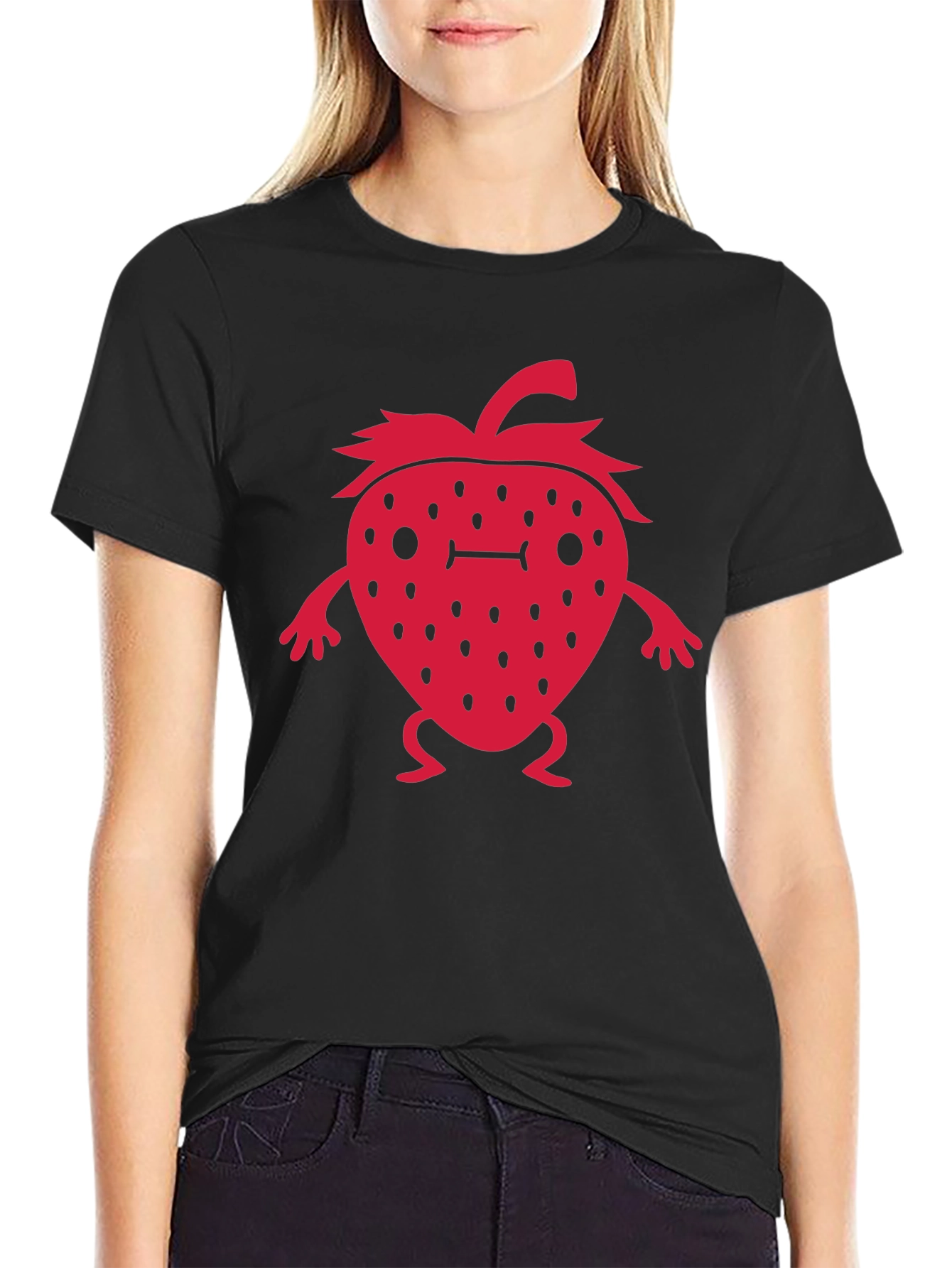 Strawberry Character Graphic Black T-Shirt