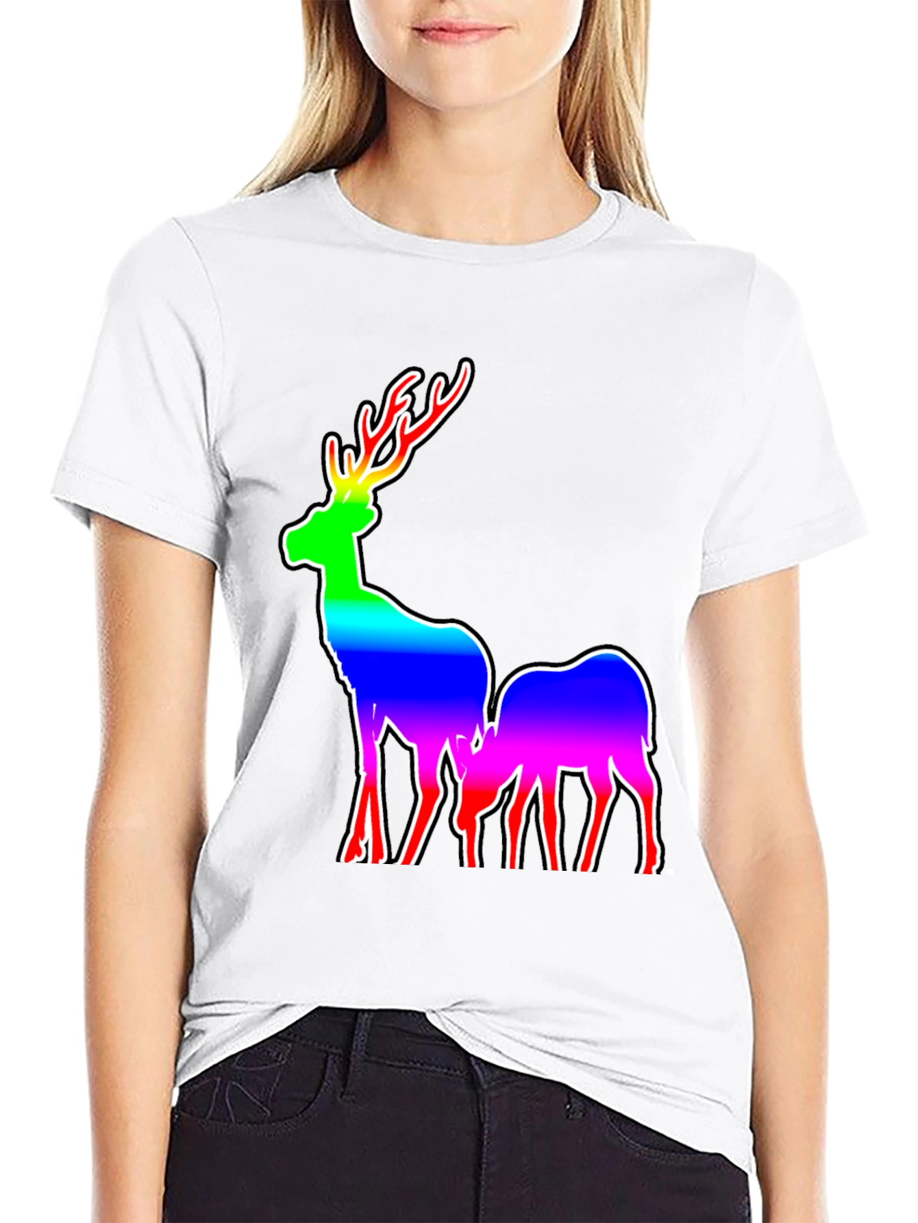 Rainbow Deer Graphic Tee - Mens Black T-Shirt