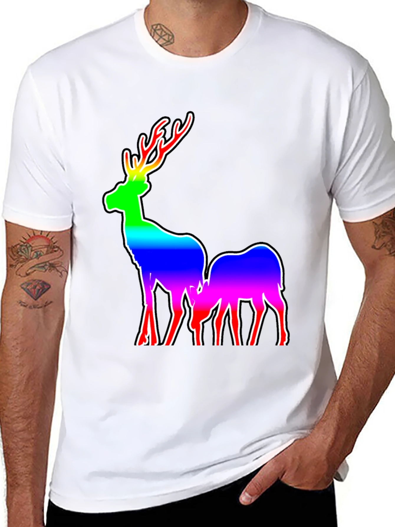 Rainbow Deer Graphic Tee - Mens Black T-Shirt