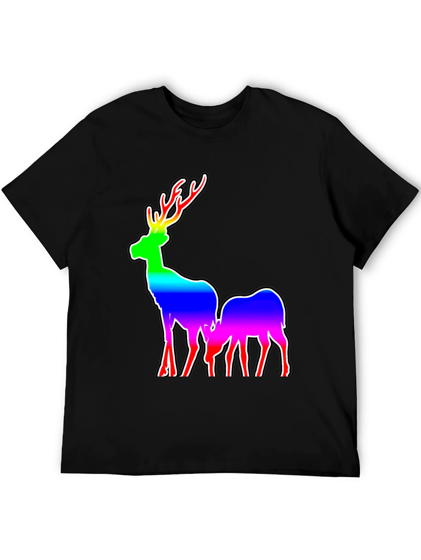 Rainbow Deer Graphic Tee - Mens Black T-Shirt
