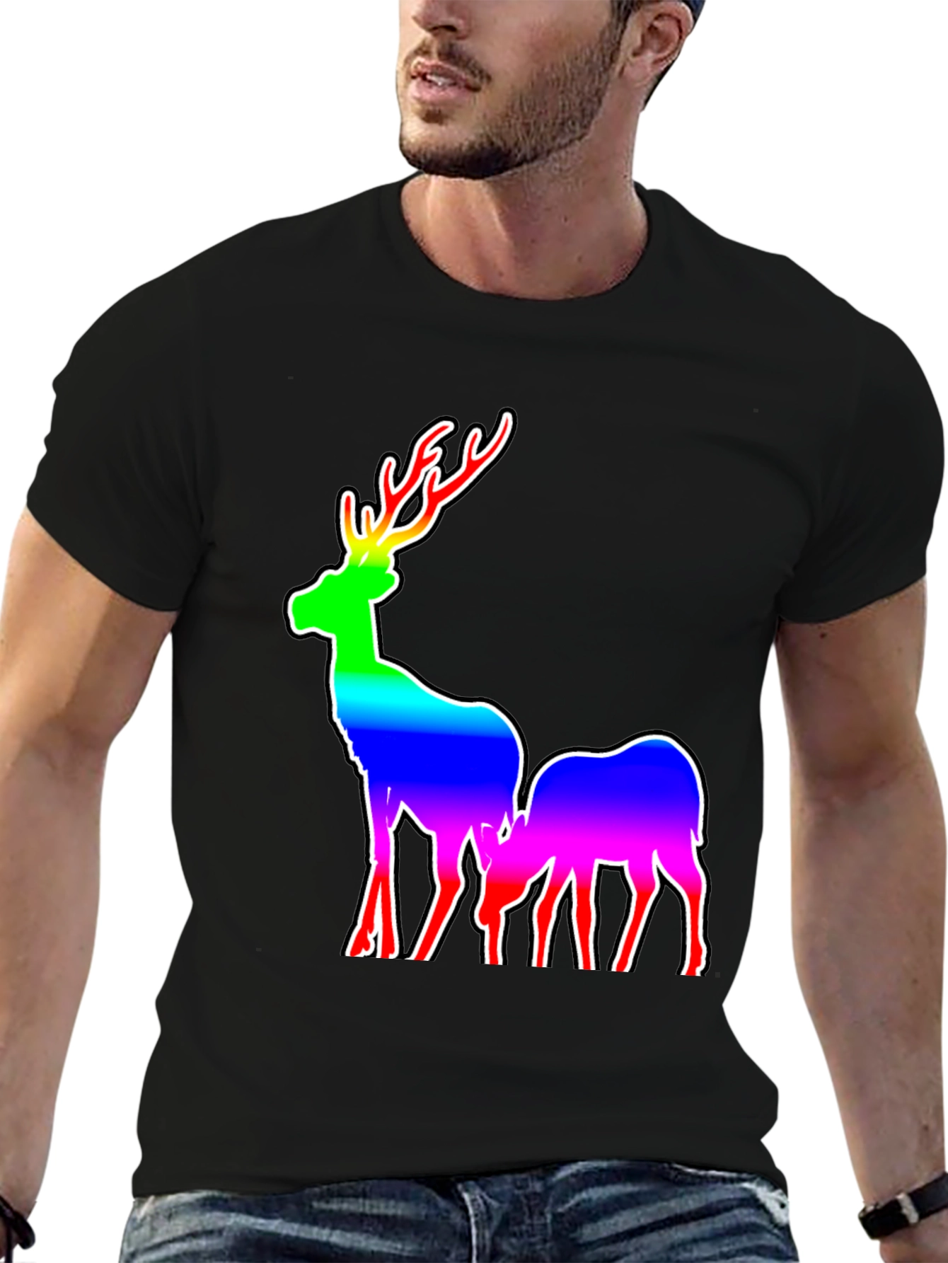 Rainbow Deer Graphic Tee - Mens Black T-Shirt