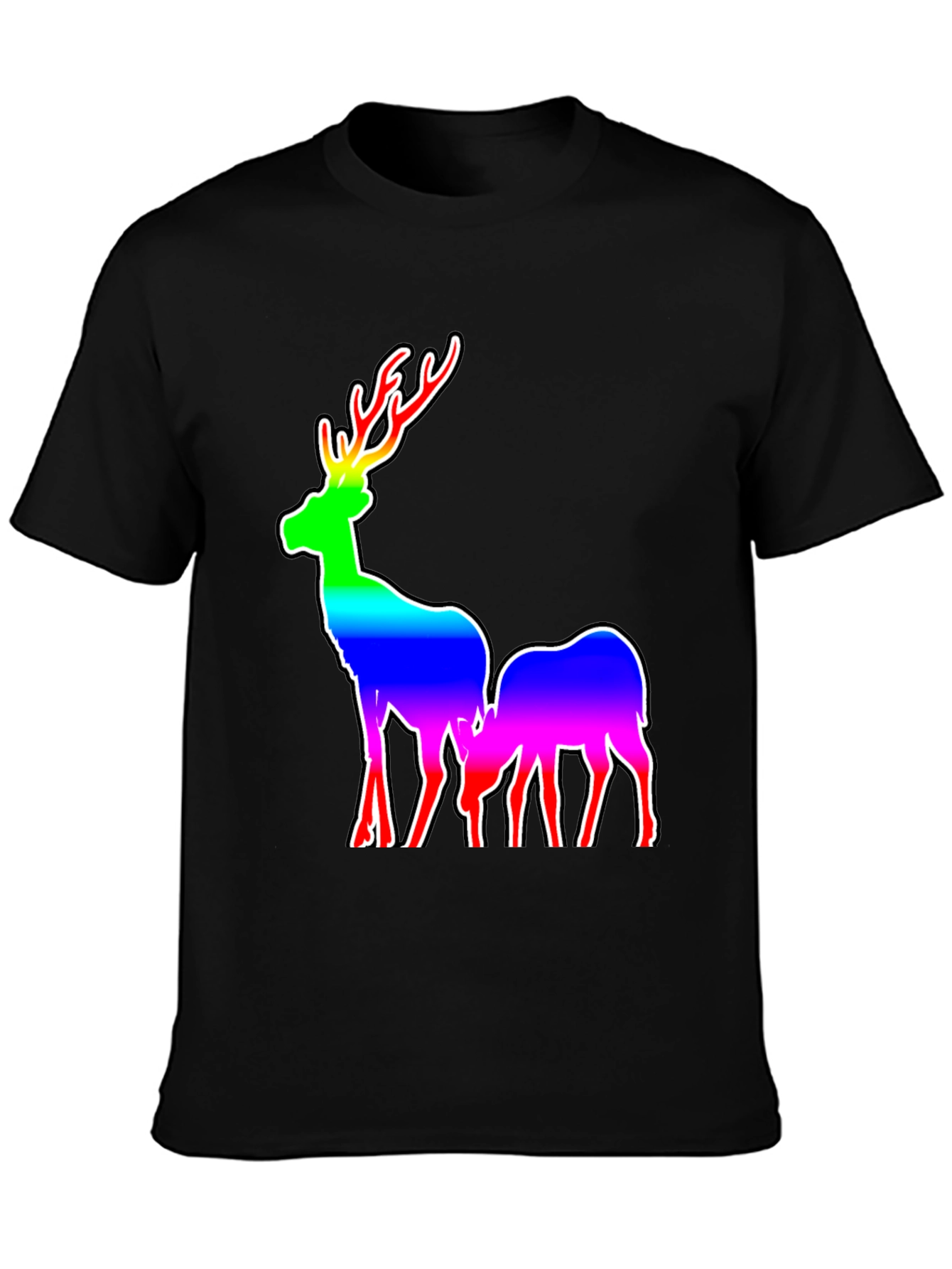 Rainbow Deer Graphic Tee - Mens Black T-Shirt
