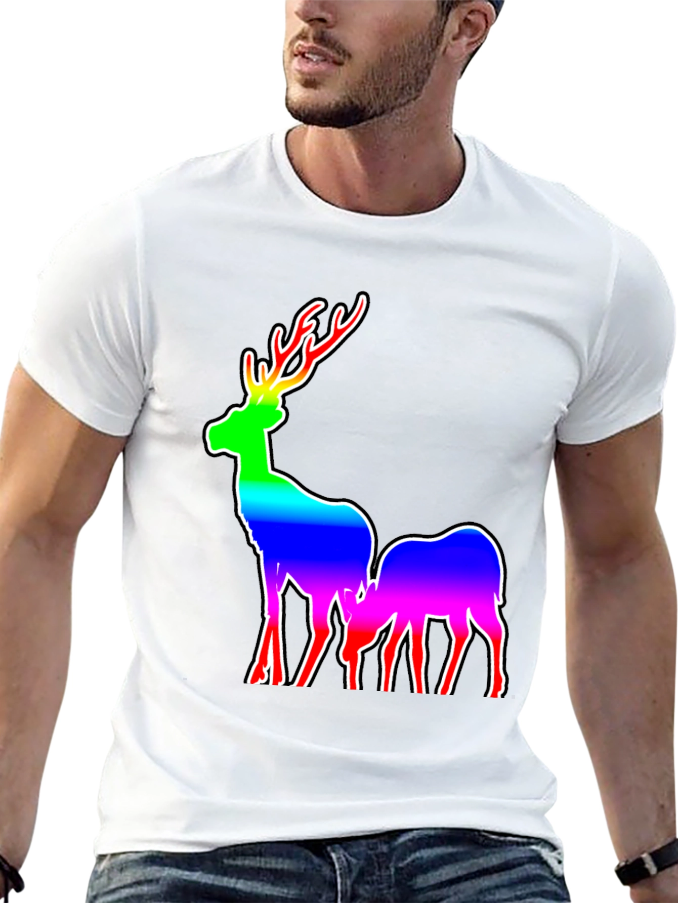 Rainbow Deer Graphic Tee - Mens Black T-Shirt