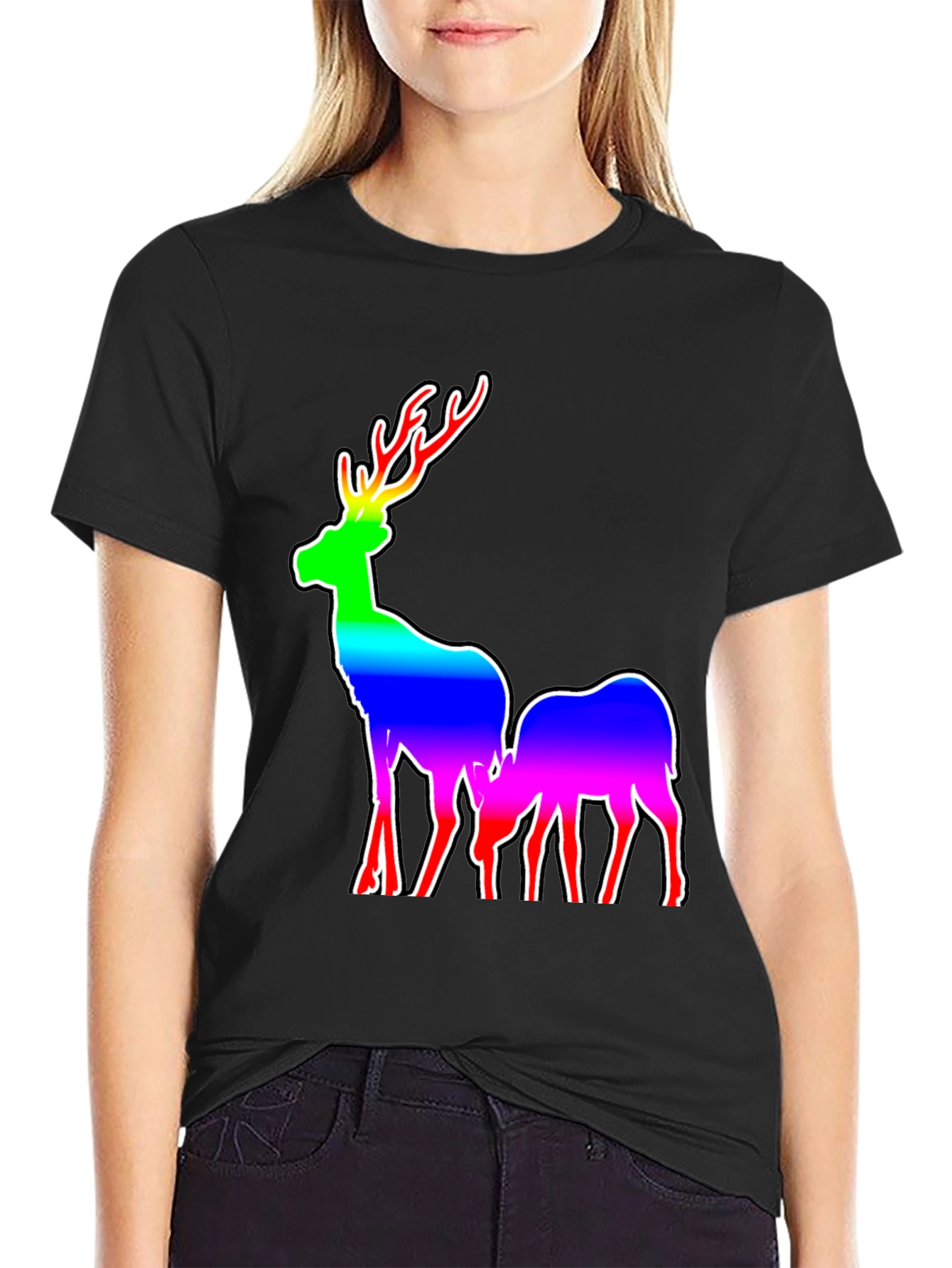 Rainbow Deer Graphic Tee - Mens Black T-Shirt